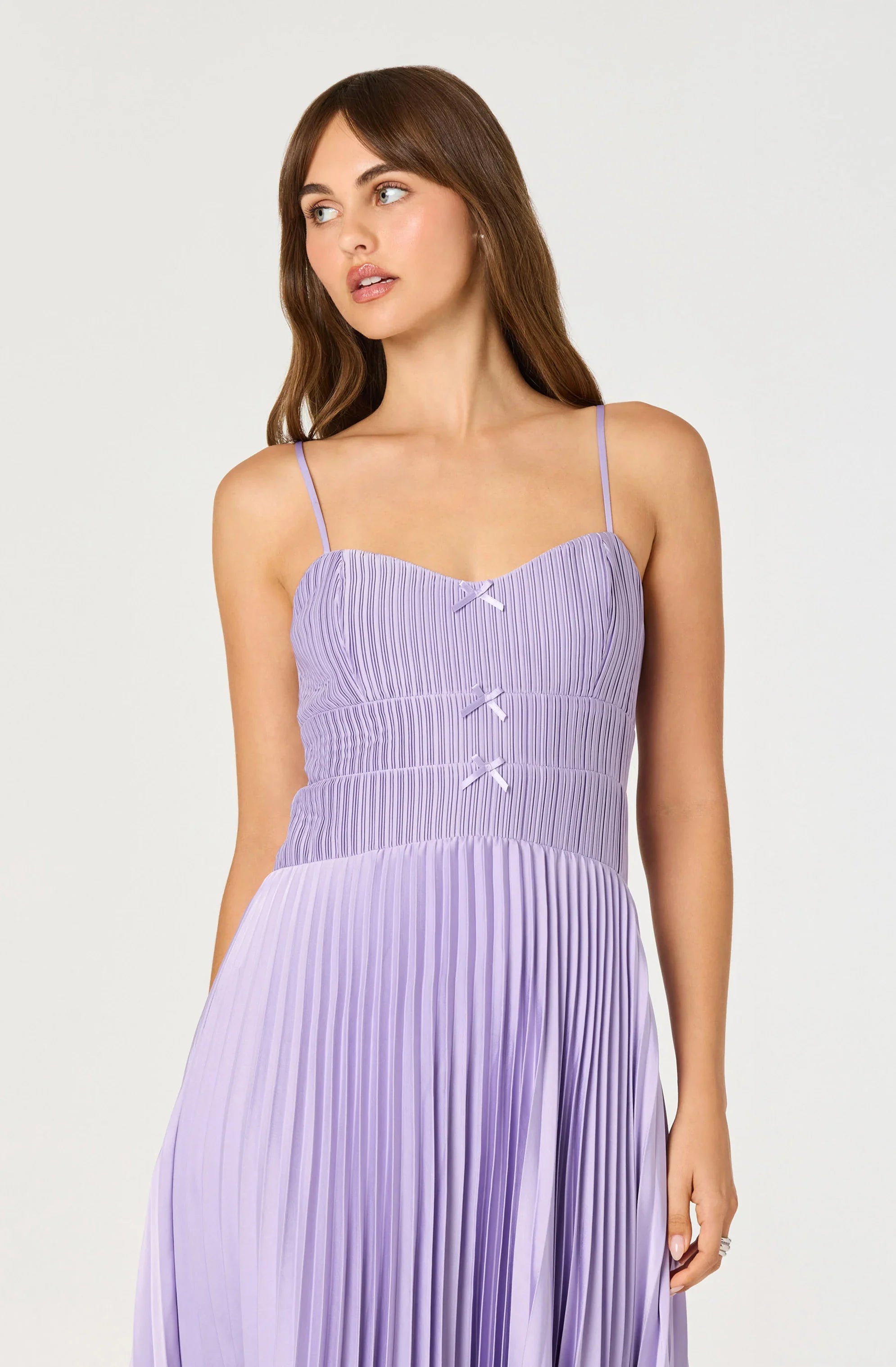 Shionagh Satin Bow-Detail Pleated Midi Dress