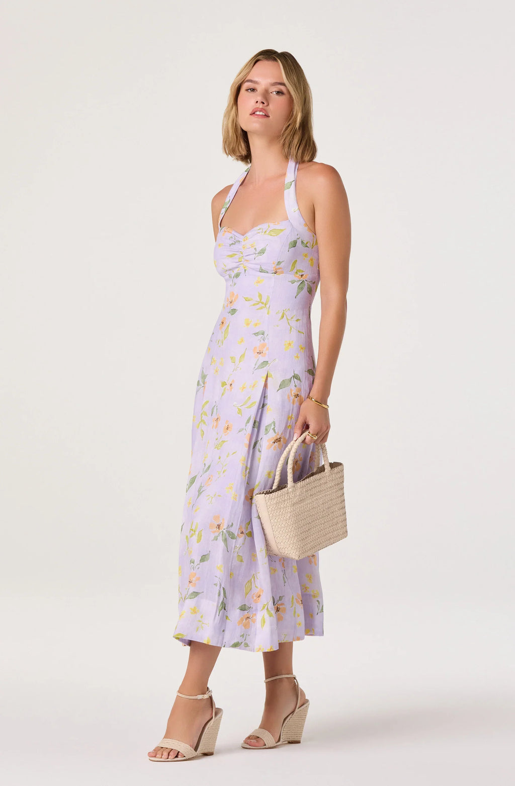 Jesenia Halter Floral Midi Dress