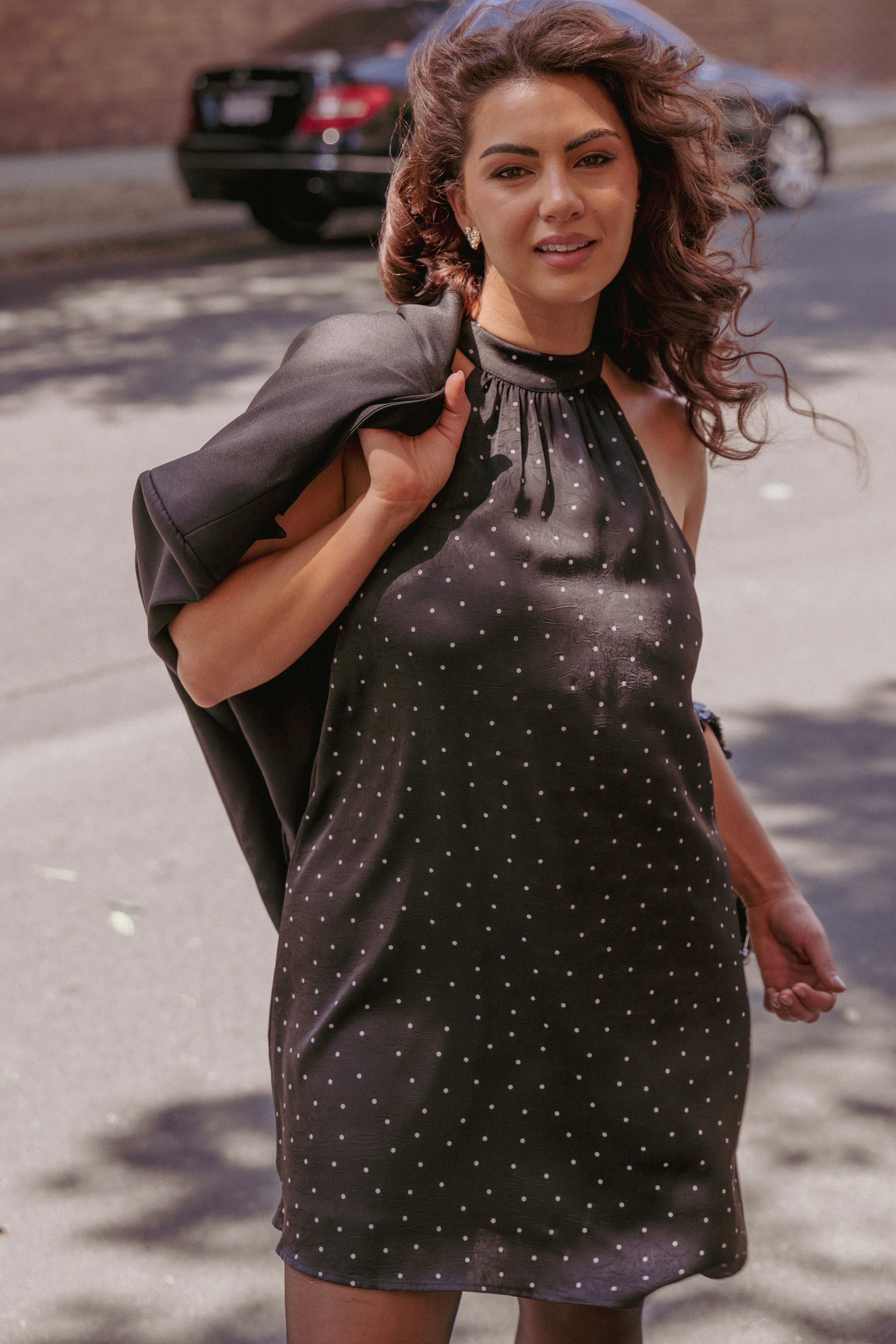 Gabrielle Mini Dress - Black Polka Dot