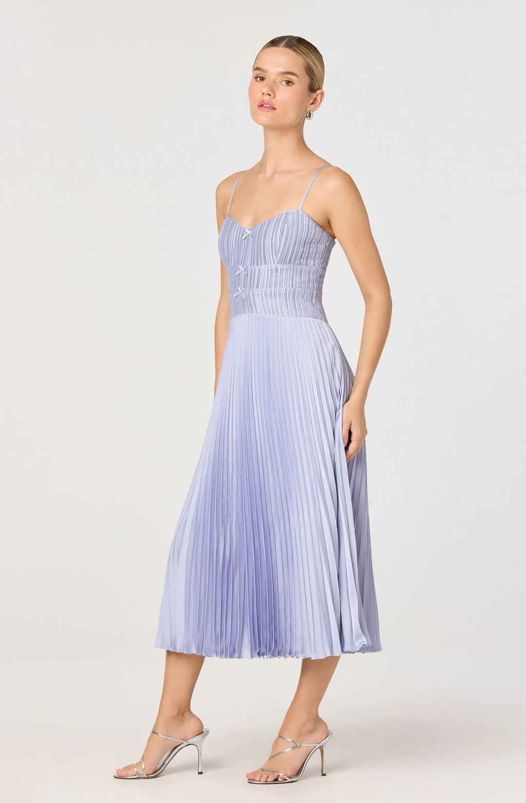 Shionagh Satin Bow-Detail Pleated Midi Dress