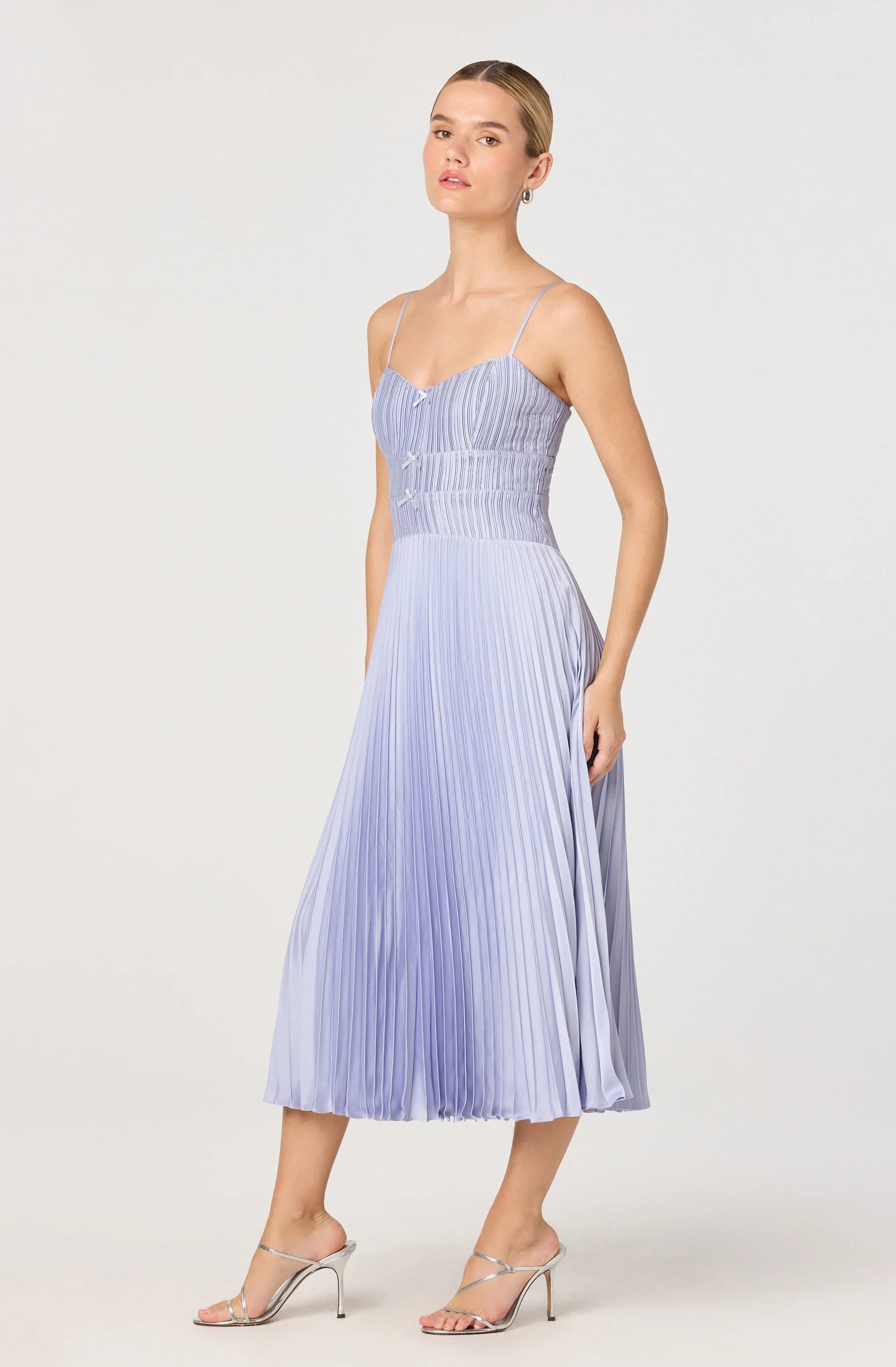 Shionagh Satin Bow-Detail Pleated Midi Dress