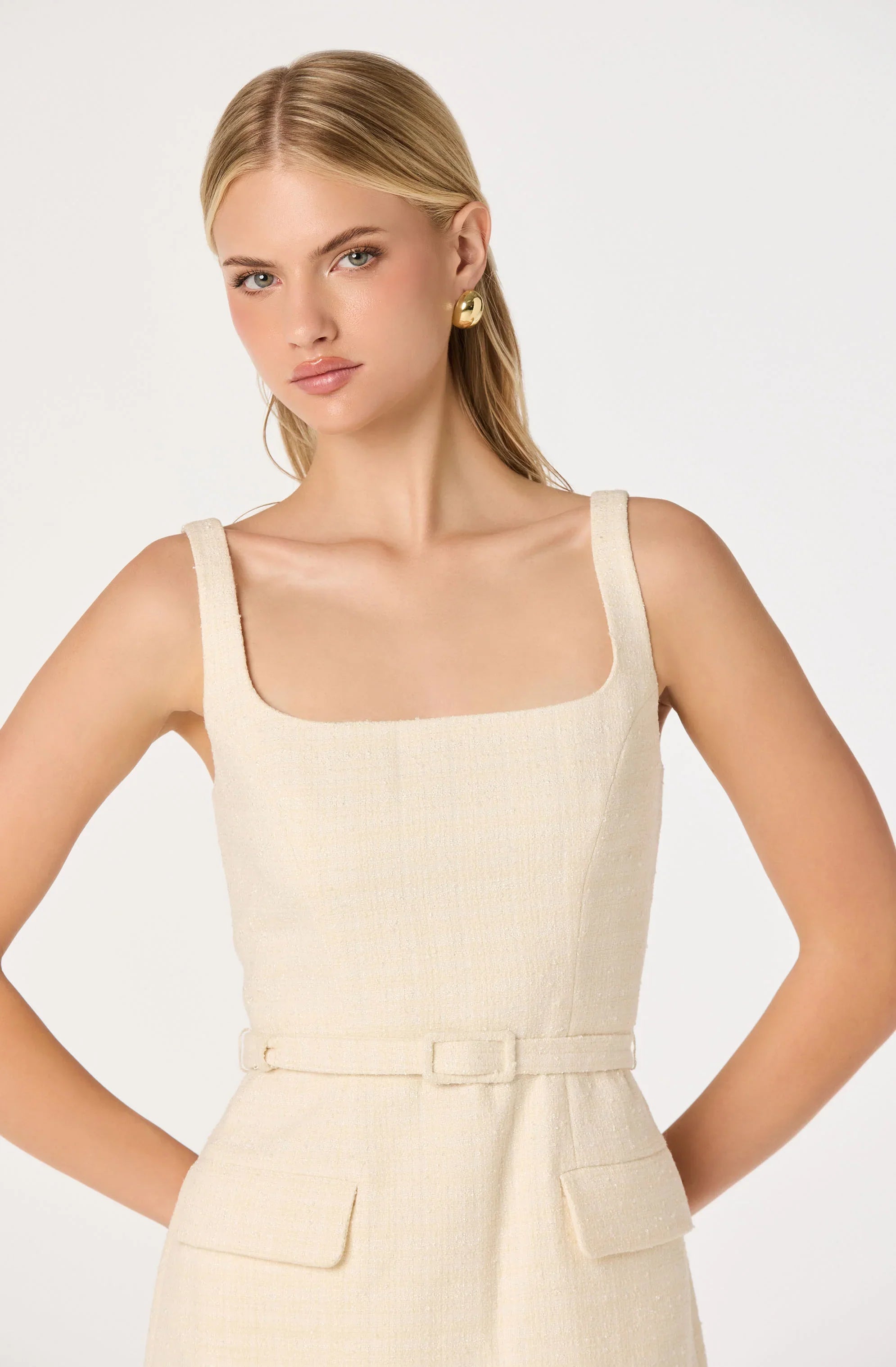 Adelyn Belted Tweed Mini Dress