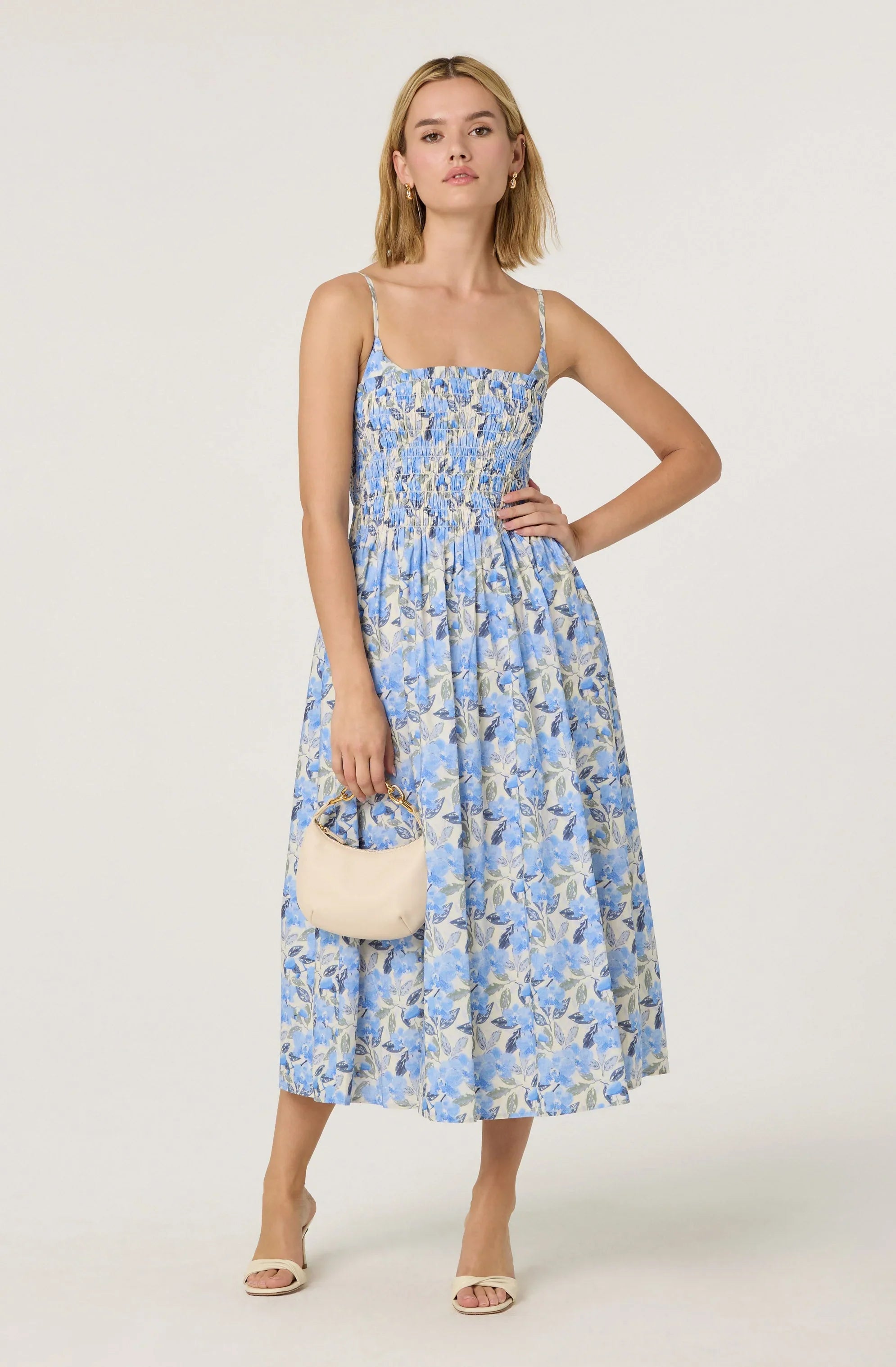 Smocked Floral Midi Dress