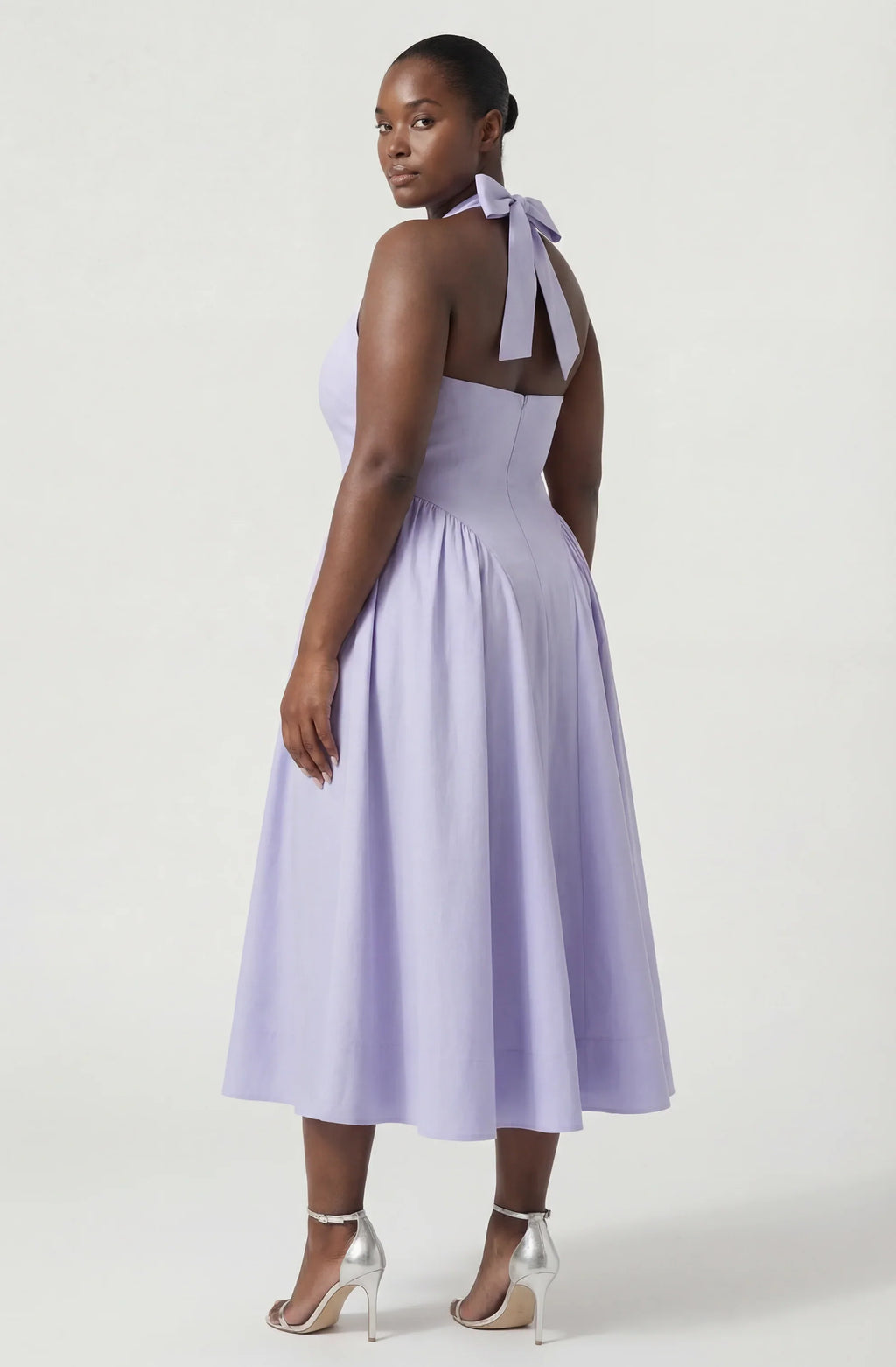 Meana Halter Plunge Drop-Waist Midi Dress