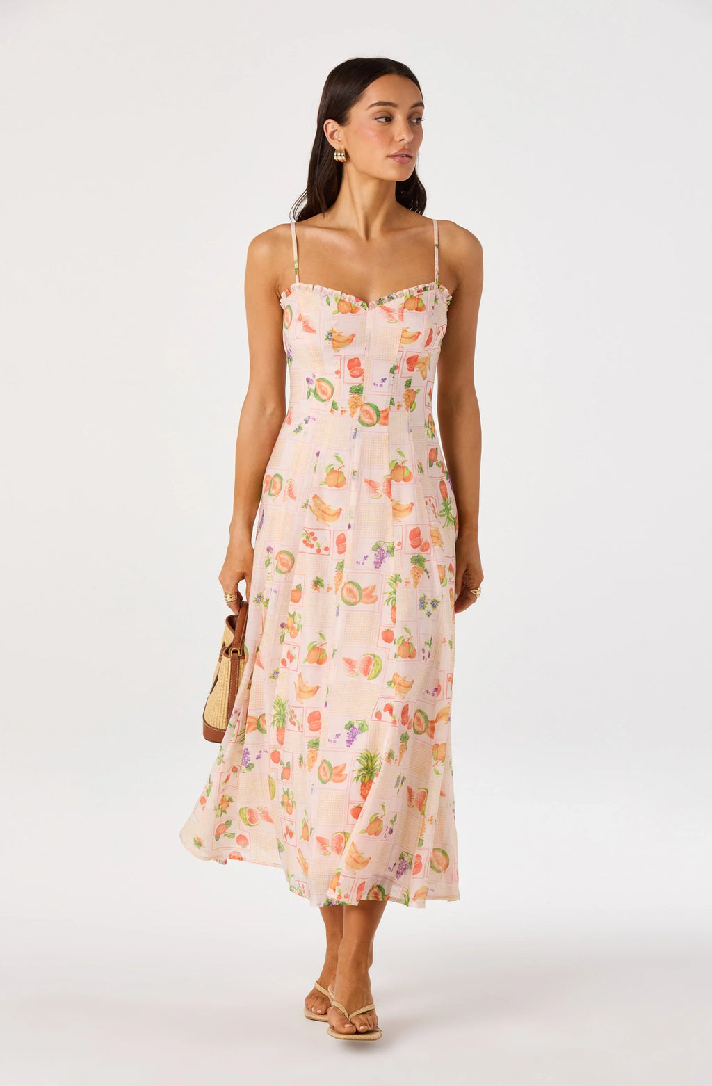 Jaylynn Ruffle Sweetheart Linen Midi Dress