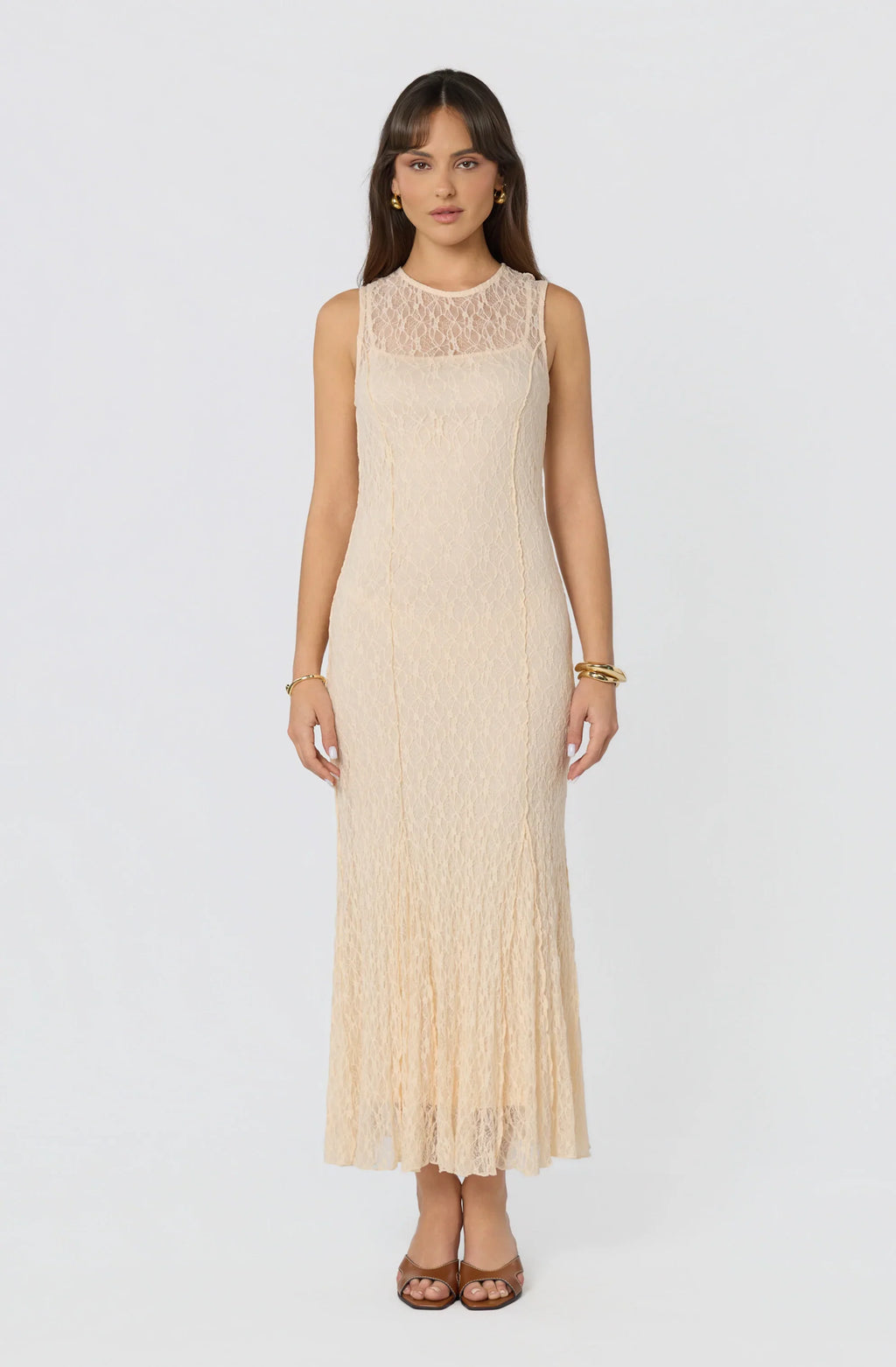 Annabella Semi-Sheer Lace Maxi Dress