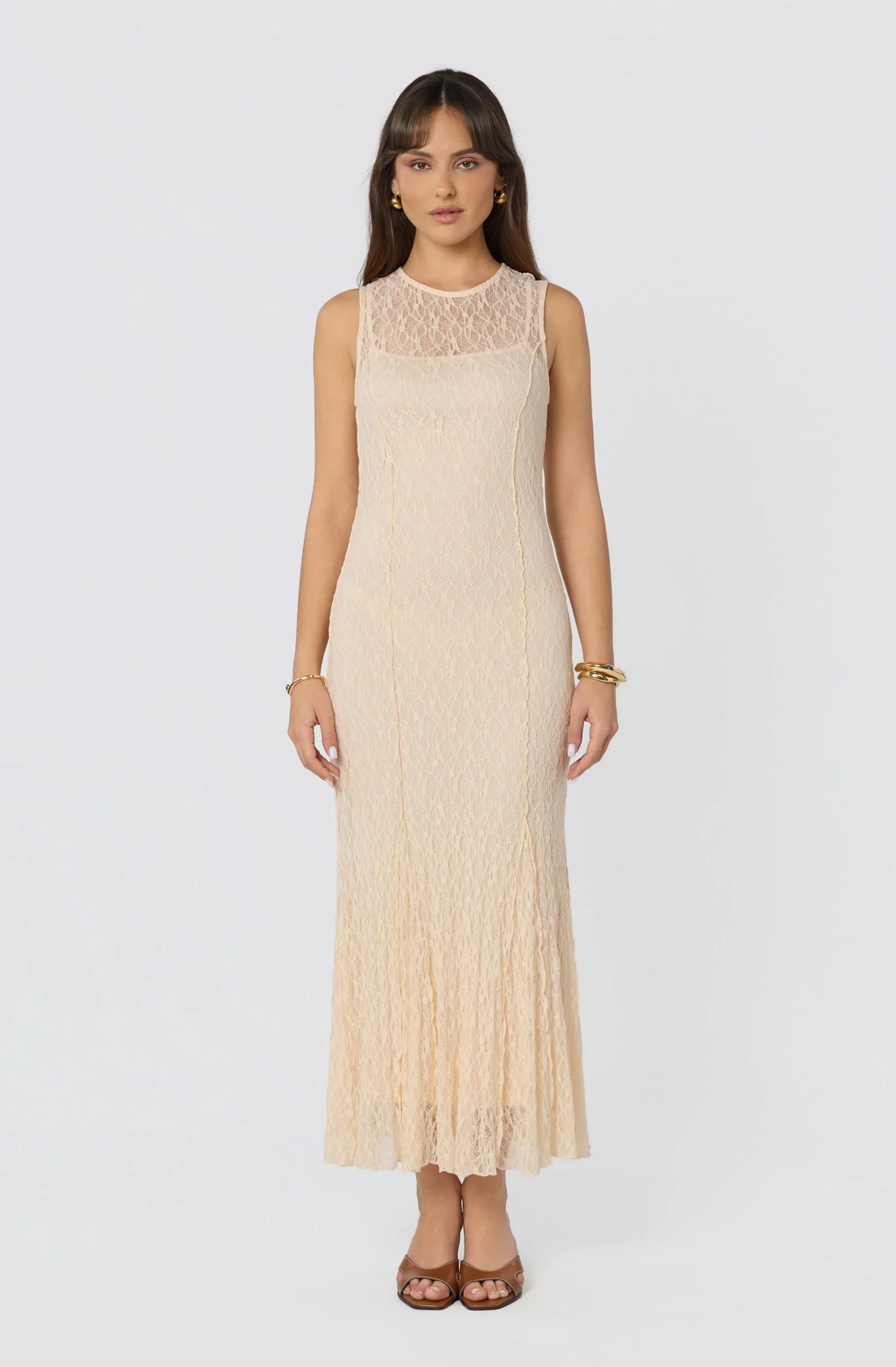 Annabella Semi-Sheer Lace Maxi Dress