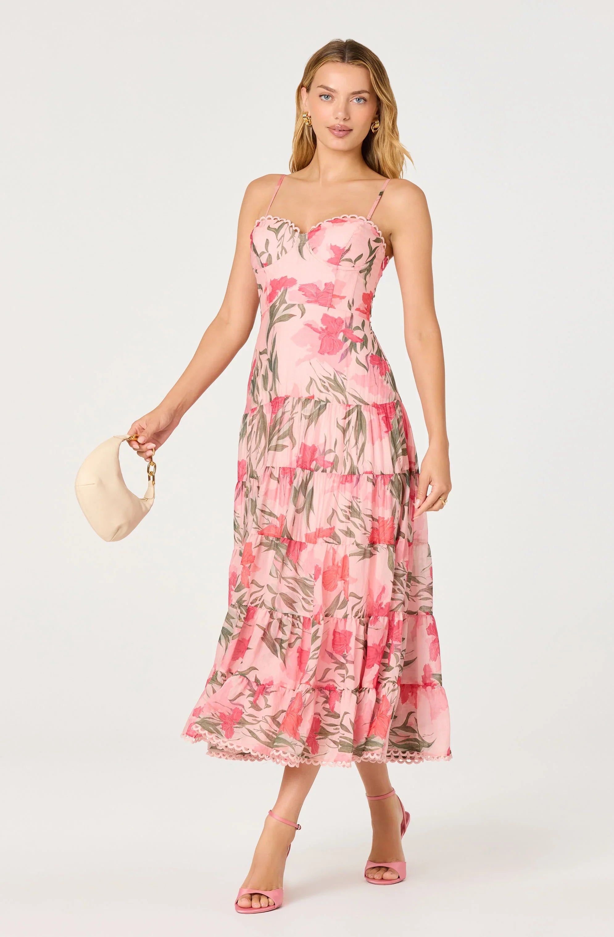 Lianna Floral Scalloped Trim Tiered Maxi Dress