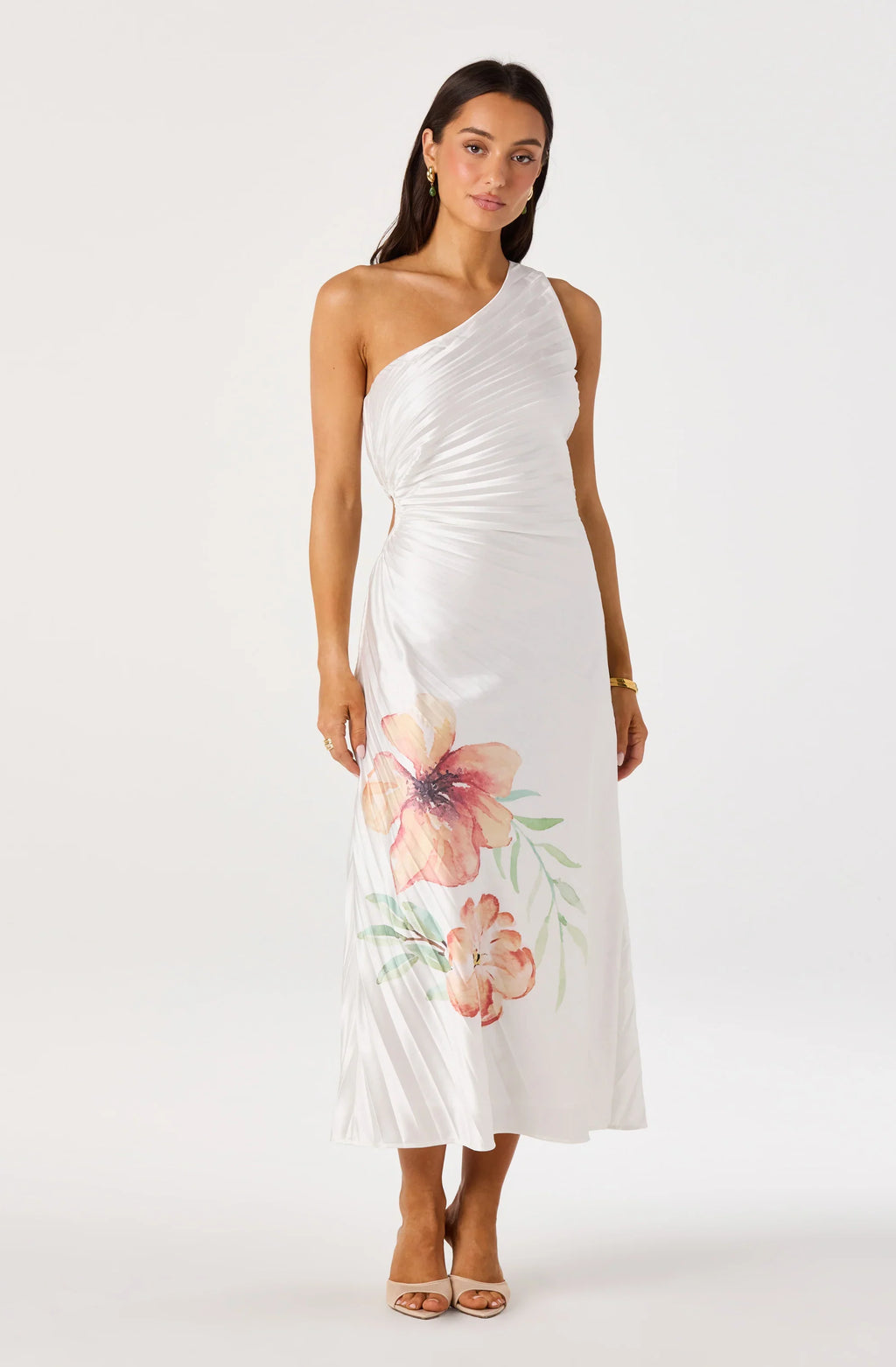 Cameron Floral One-Shoulder Midi Dress