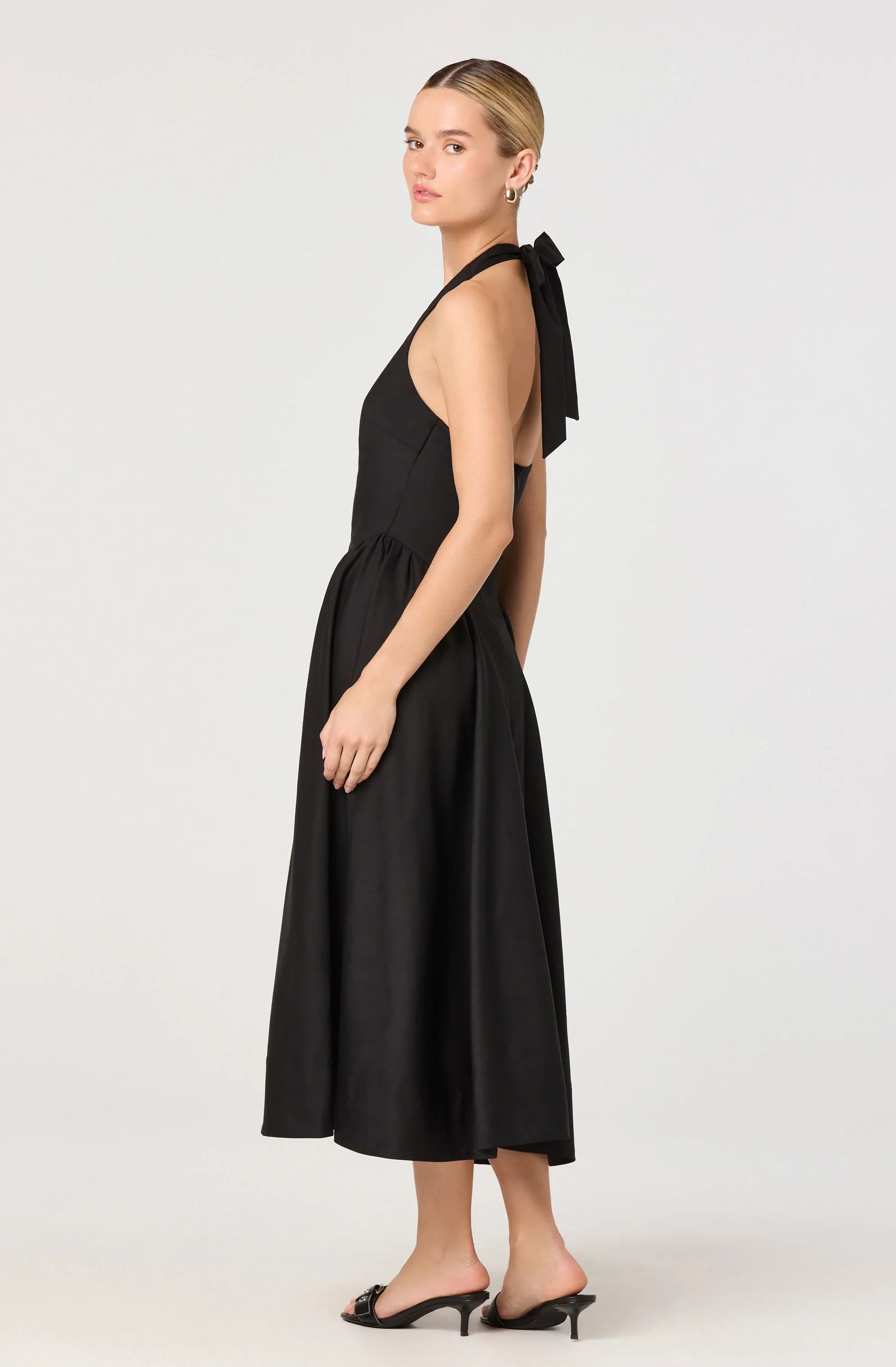 Meana Halter Plunge Drop-Waist Midi Dress