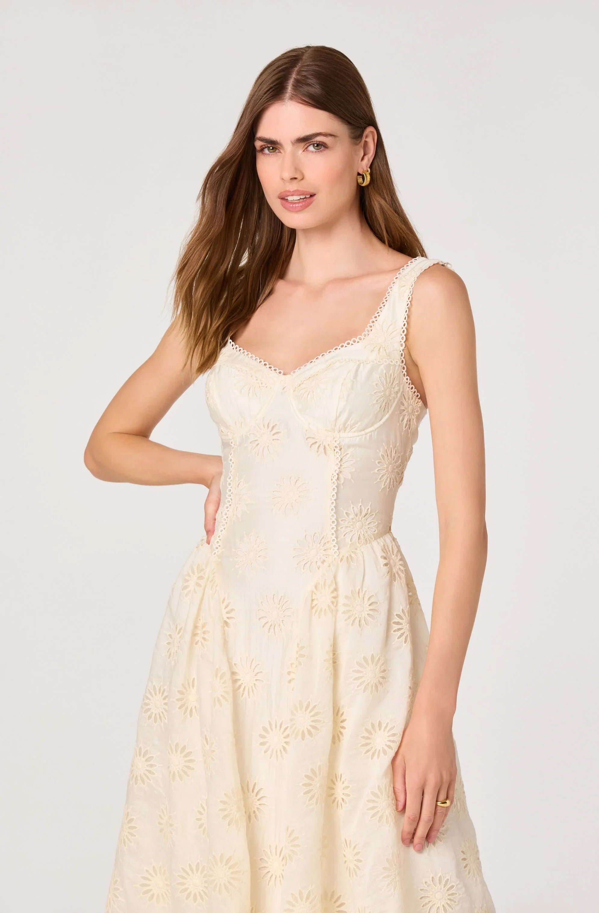 Caerwyn Eyelet Embroidery Sweetheart Midi Dress