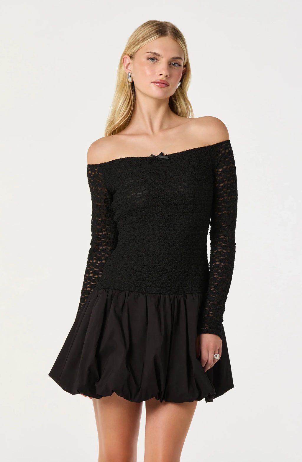 Off Shoulder Mixed Media Dress