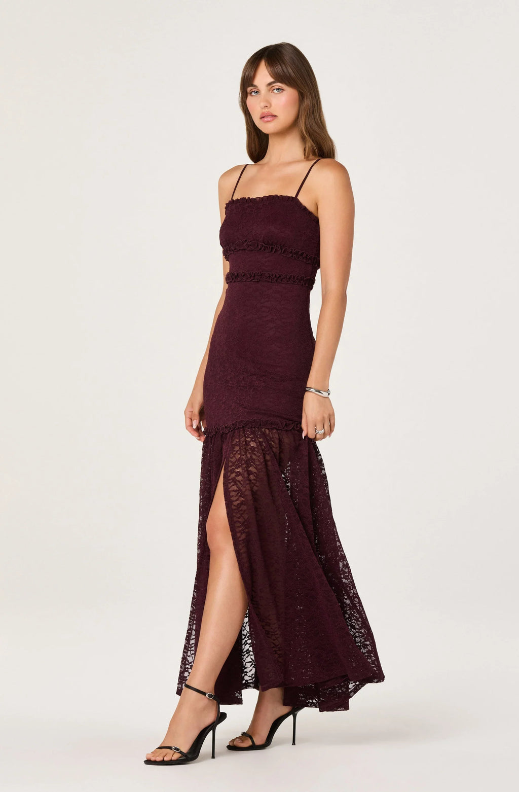 Ruffle Detail Lace Maxi Dress