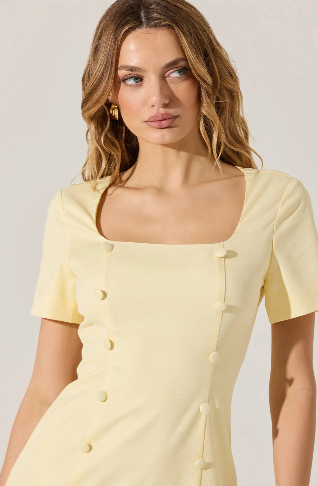 Pleated Button Mini Dress