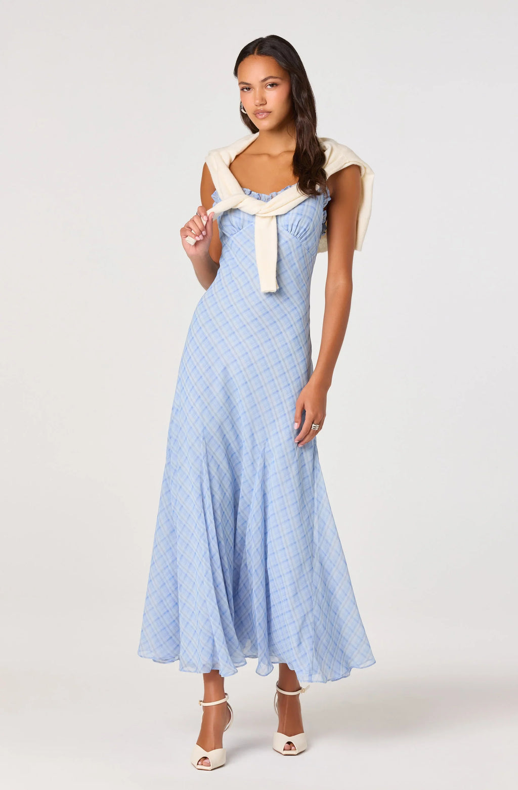 Maeryn Plaid Ruffle Trim Maxi Dress