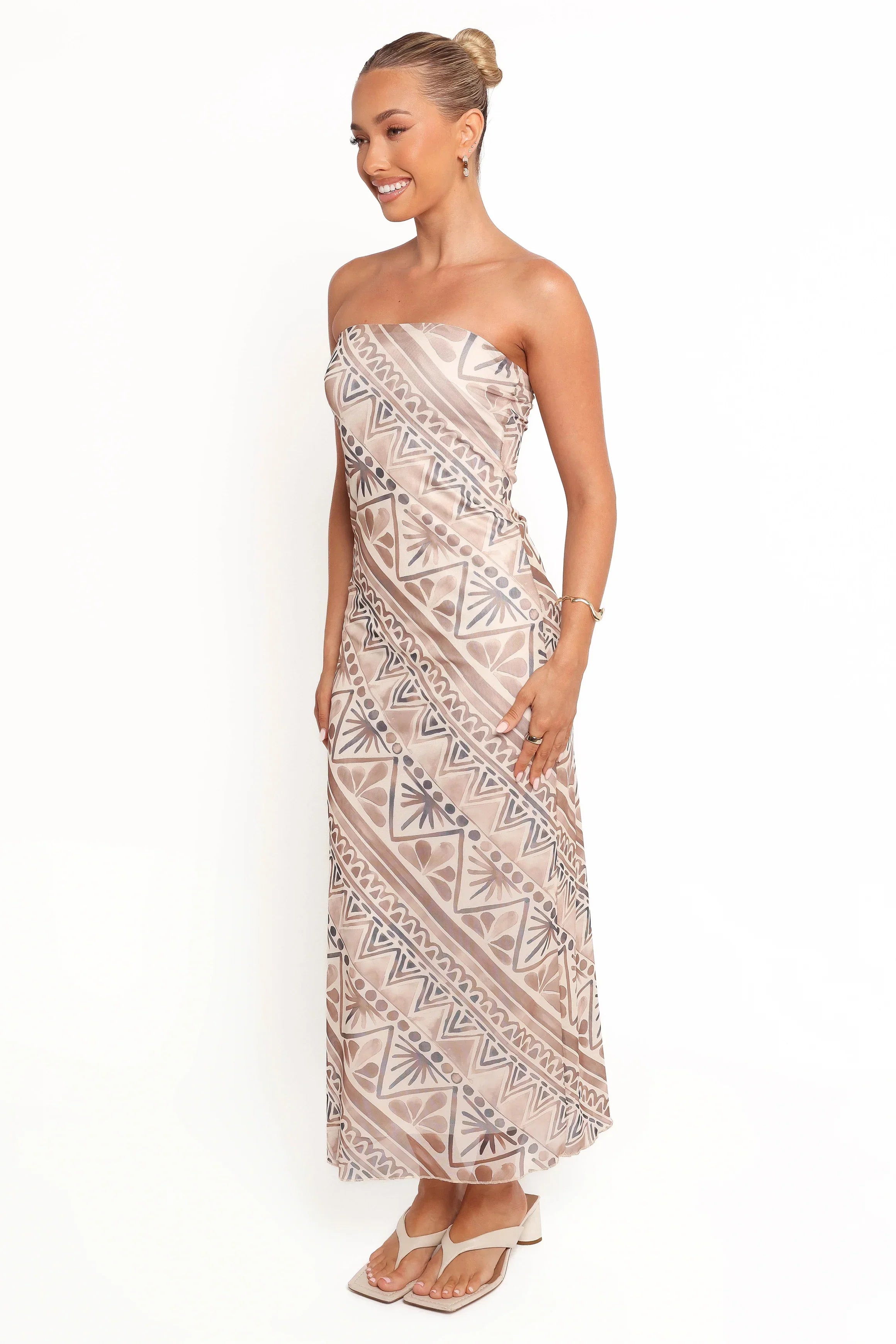 Saskia Strapless Midi Dress - Brown