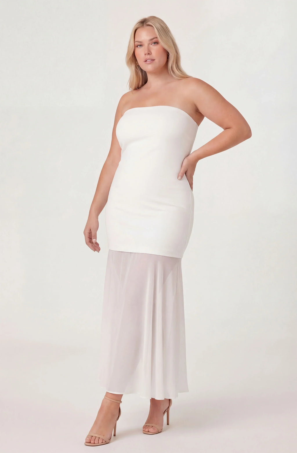 Lizet Strapless Mini Dress with Sheer Maxi Overlay