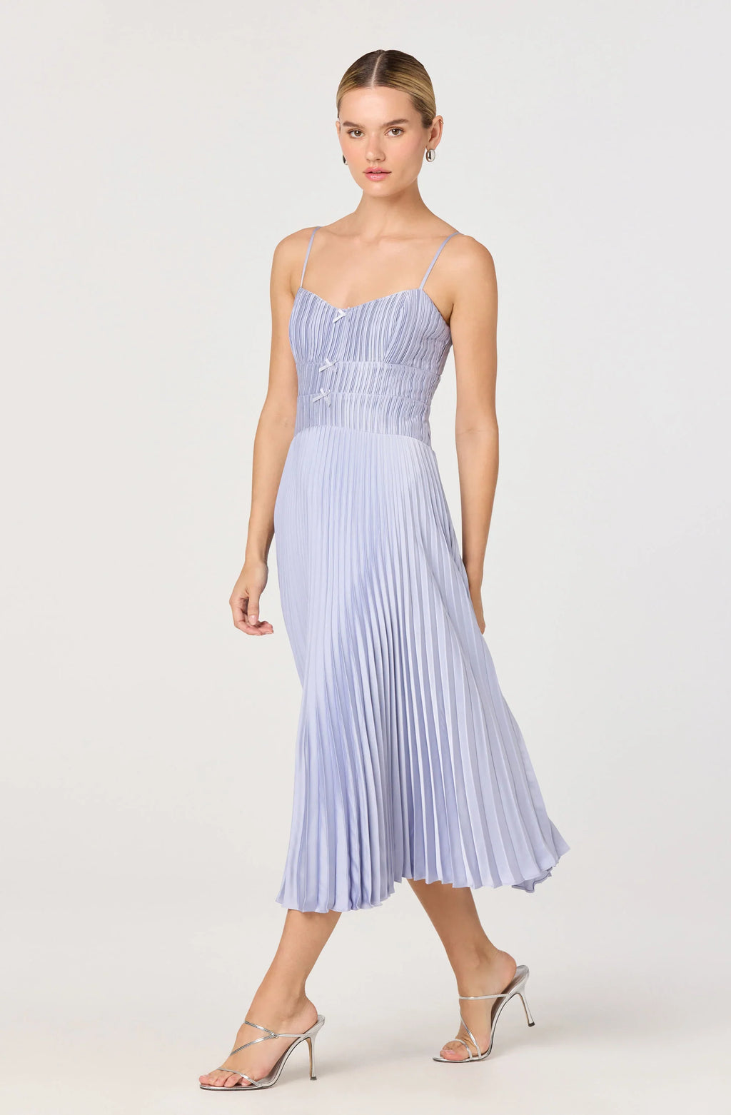 Shionagh Satin Bow-Detail Pleated Midi Dress