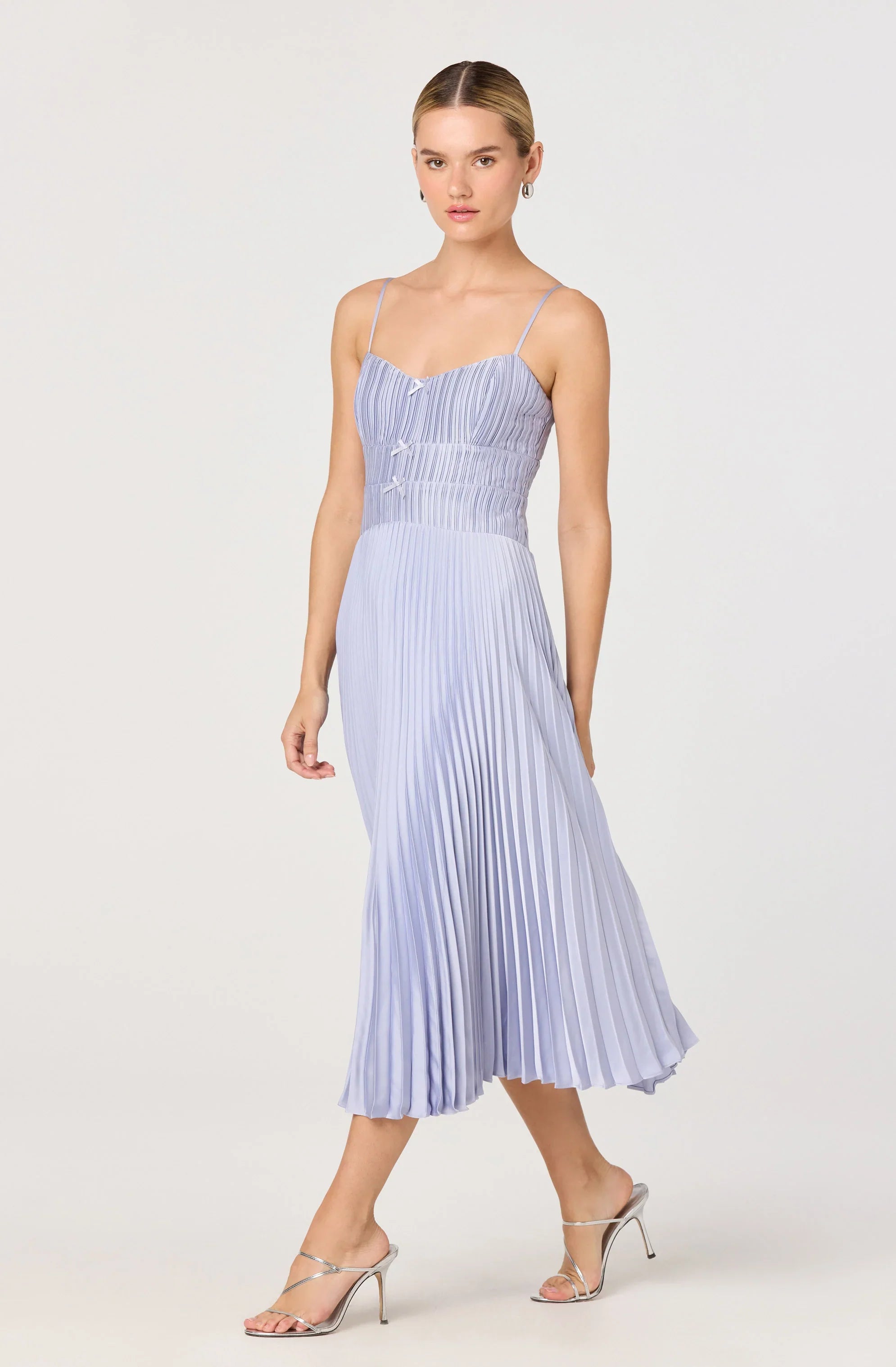 Shionagh Satin Bow-Detail Pleated Midi Dress