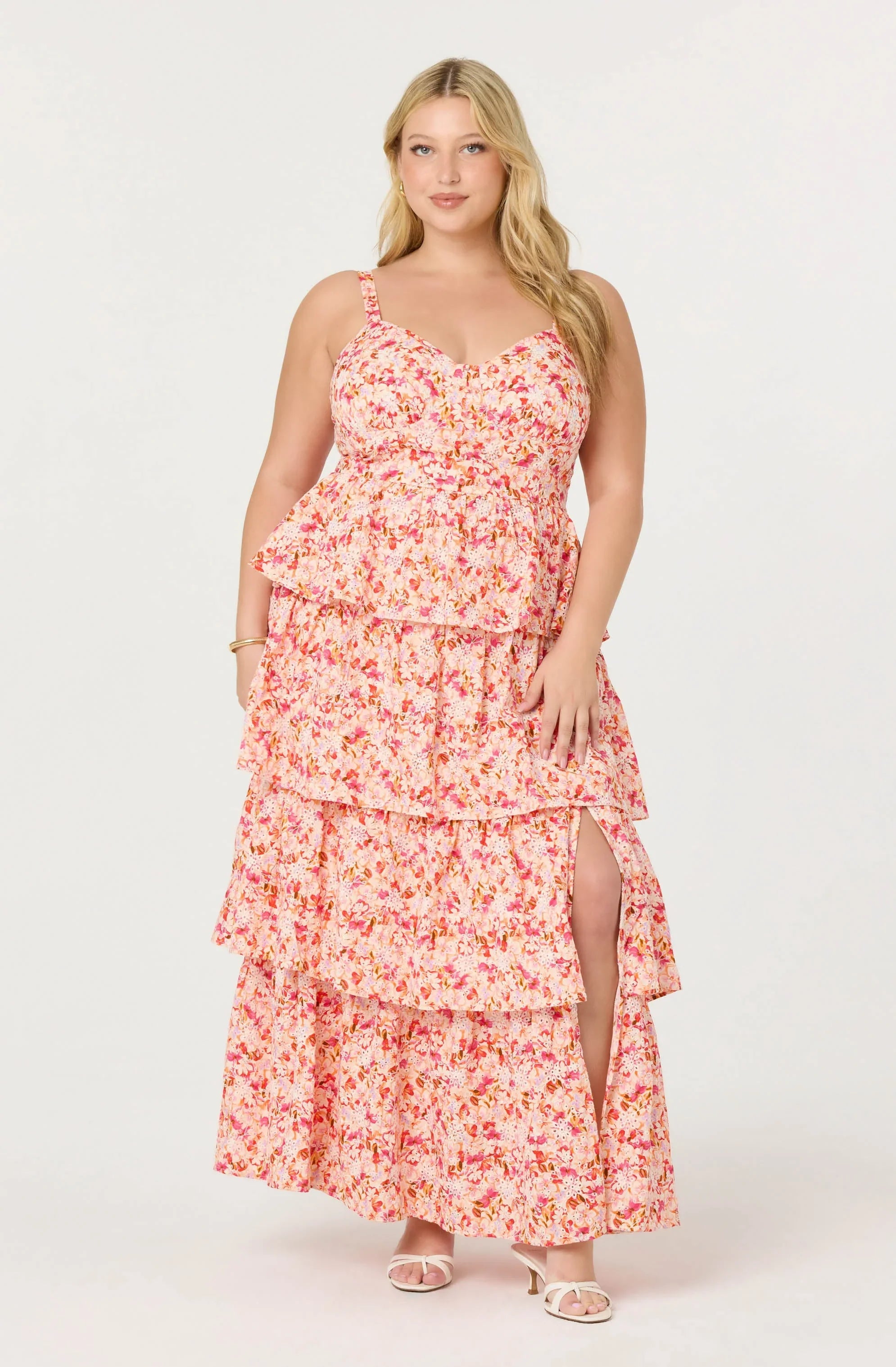 Midsummer Eyelet Tiered Floral Maxi Dress