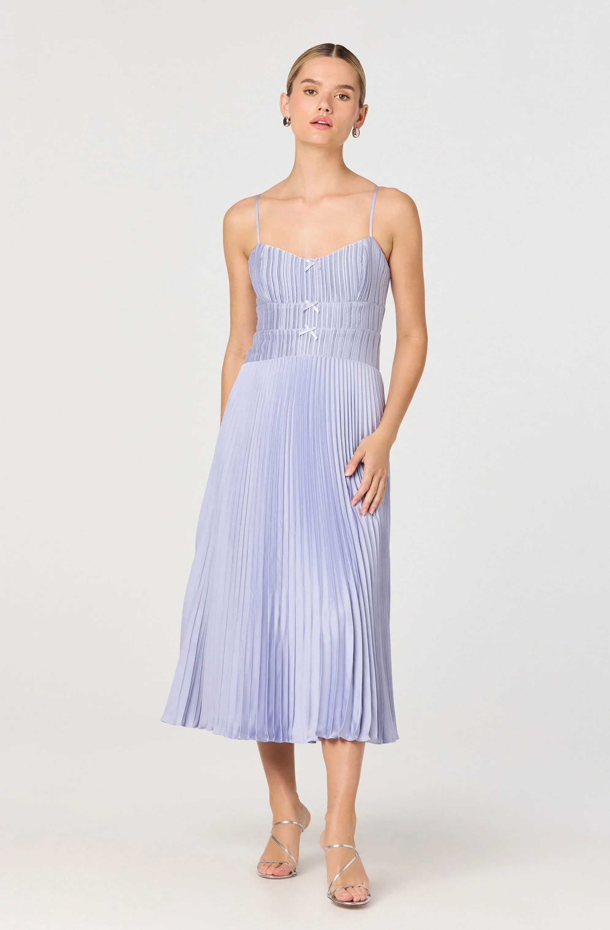 Shionagh Satin Bow-Detail Pleated Midi Dress