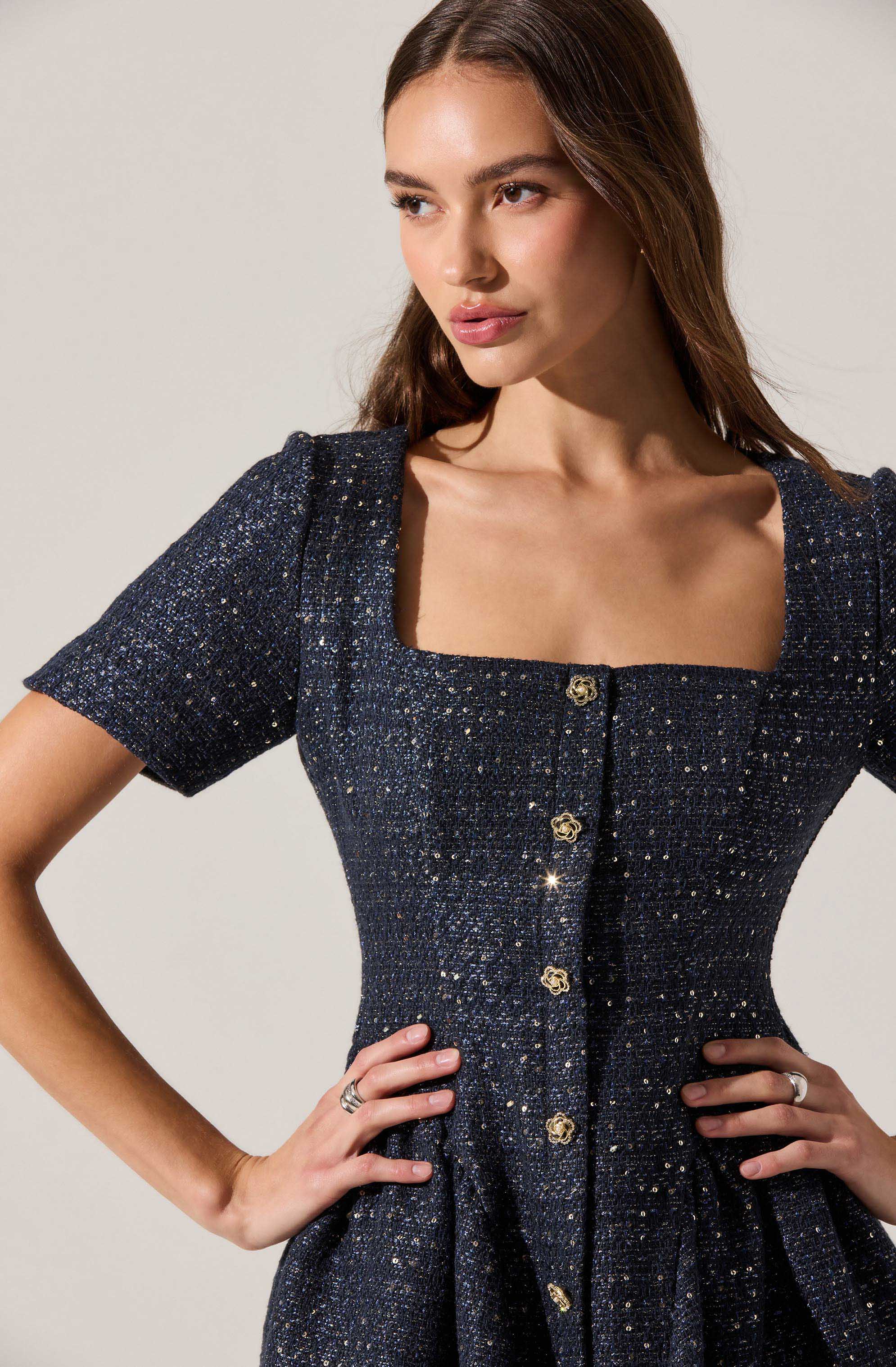 Janel Tweed Mini Skater Dress