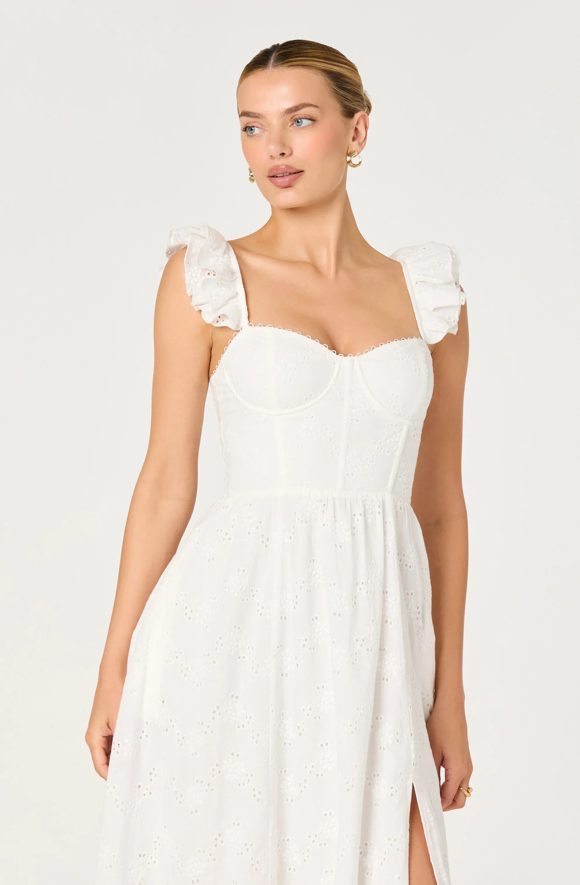 Wedelia Ruffle Strap Eyelet Corset Midi Dress