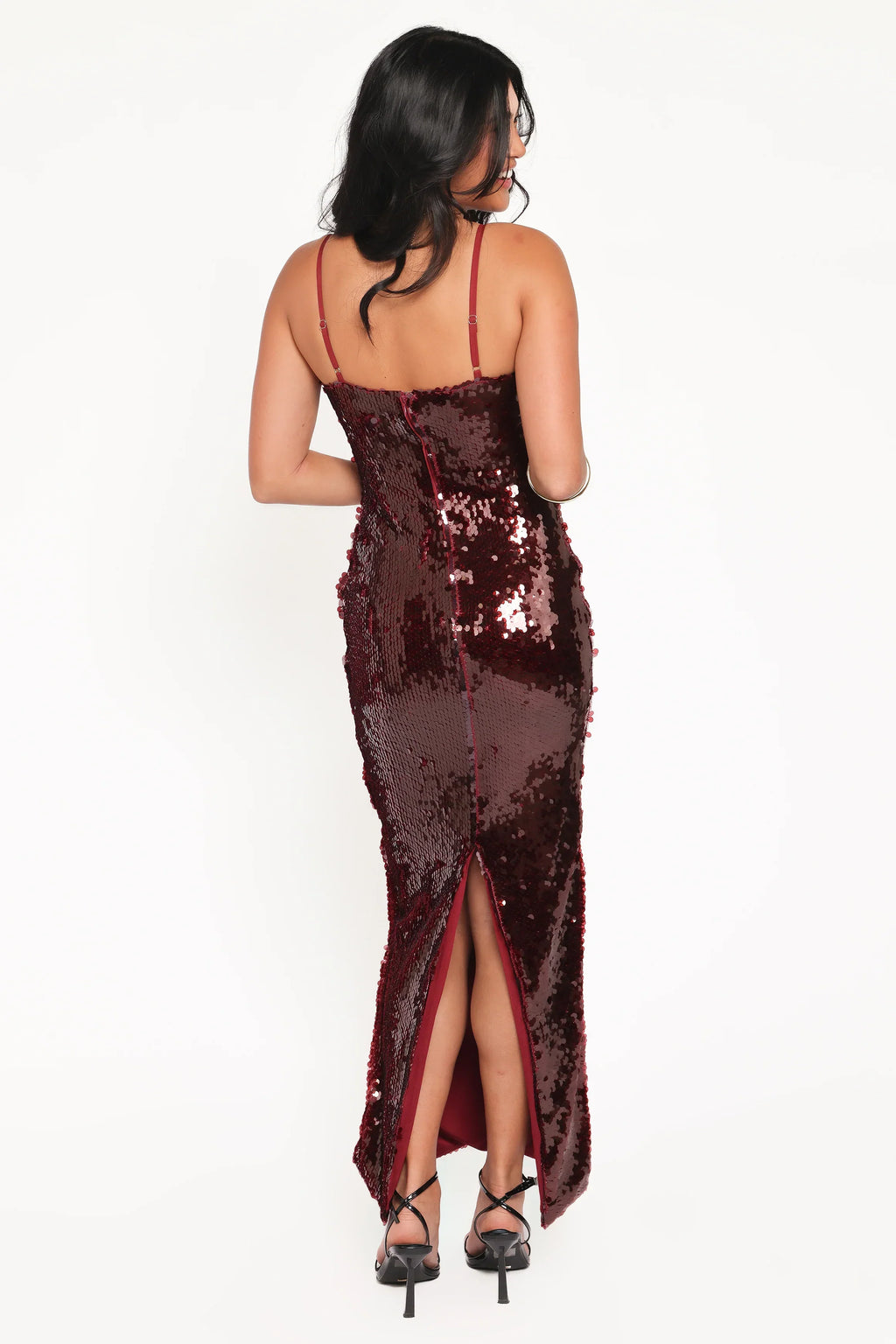 Orlena Sequin Midi Dress - Burgundy