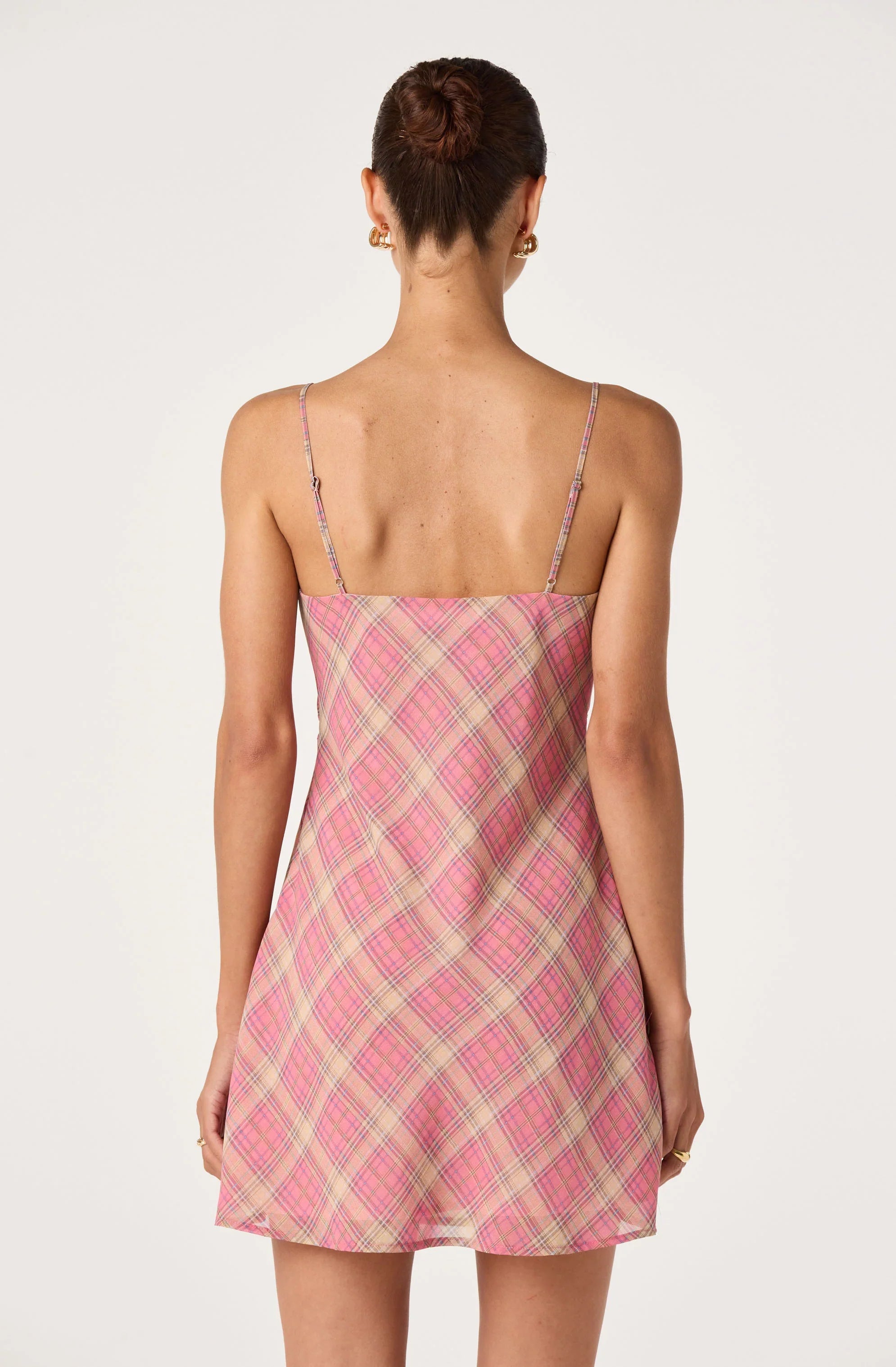 Kirsten Plaid Lace Trim Mini Dress