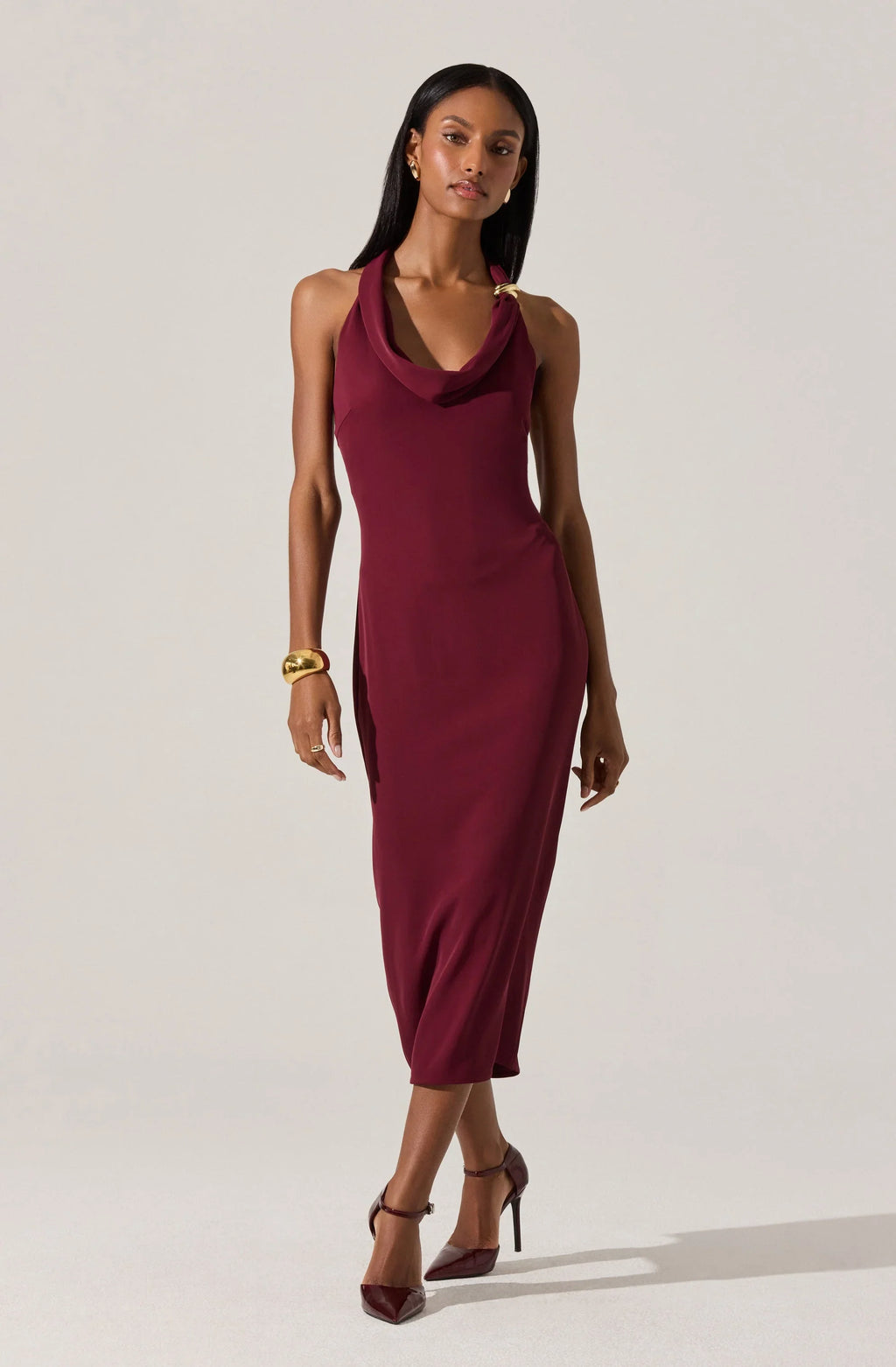 Alanna Halter Cowl Neck Midi Dress