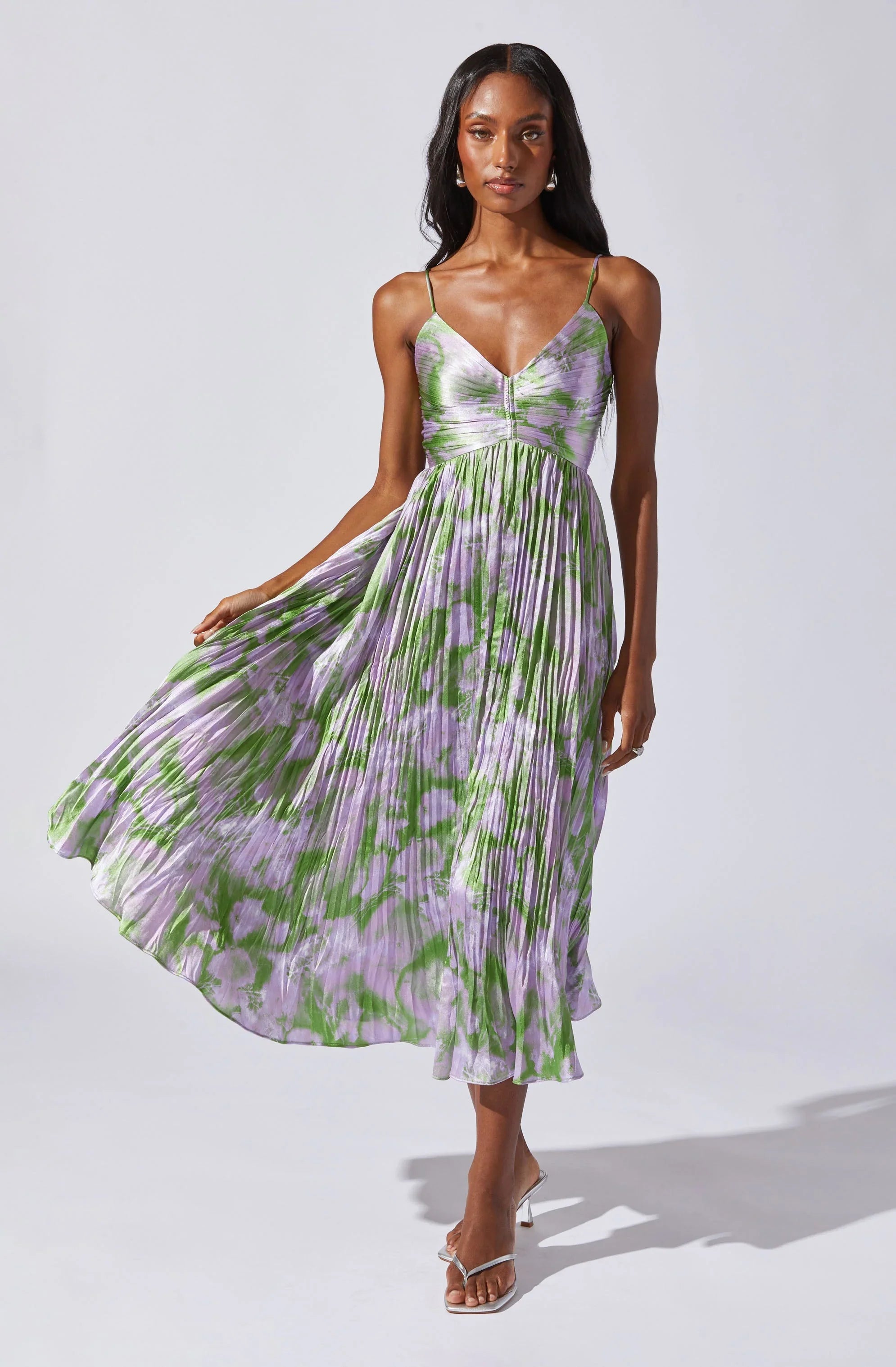 Maeve Pleated Satin Midi Dress