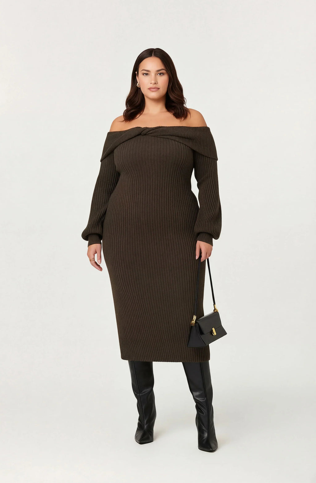 Tilde Off Shoulder Midi Sweater Dress