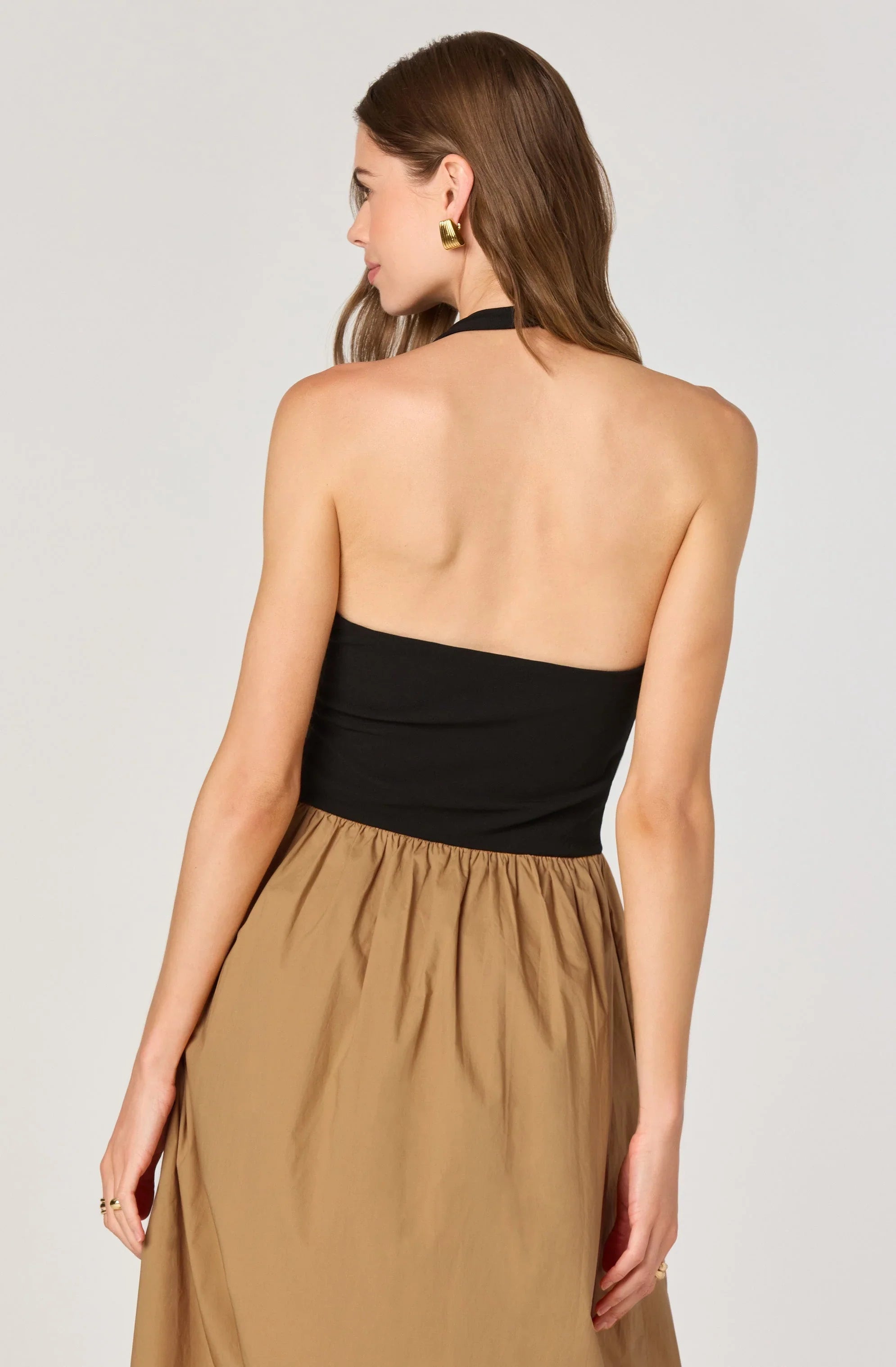 Mixed Media Halter Midi Dress