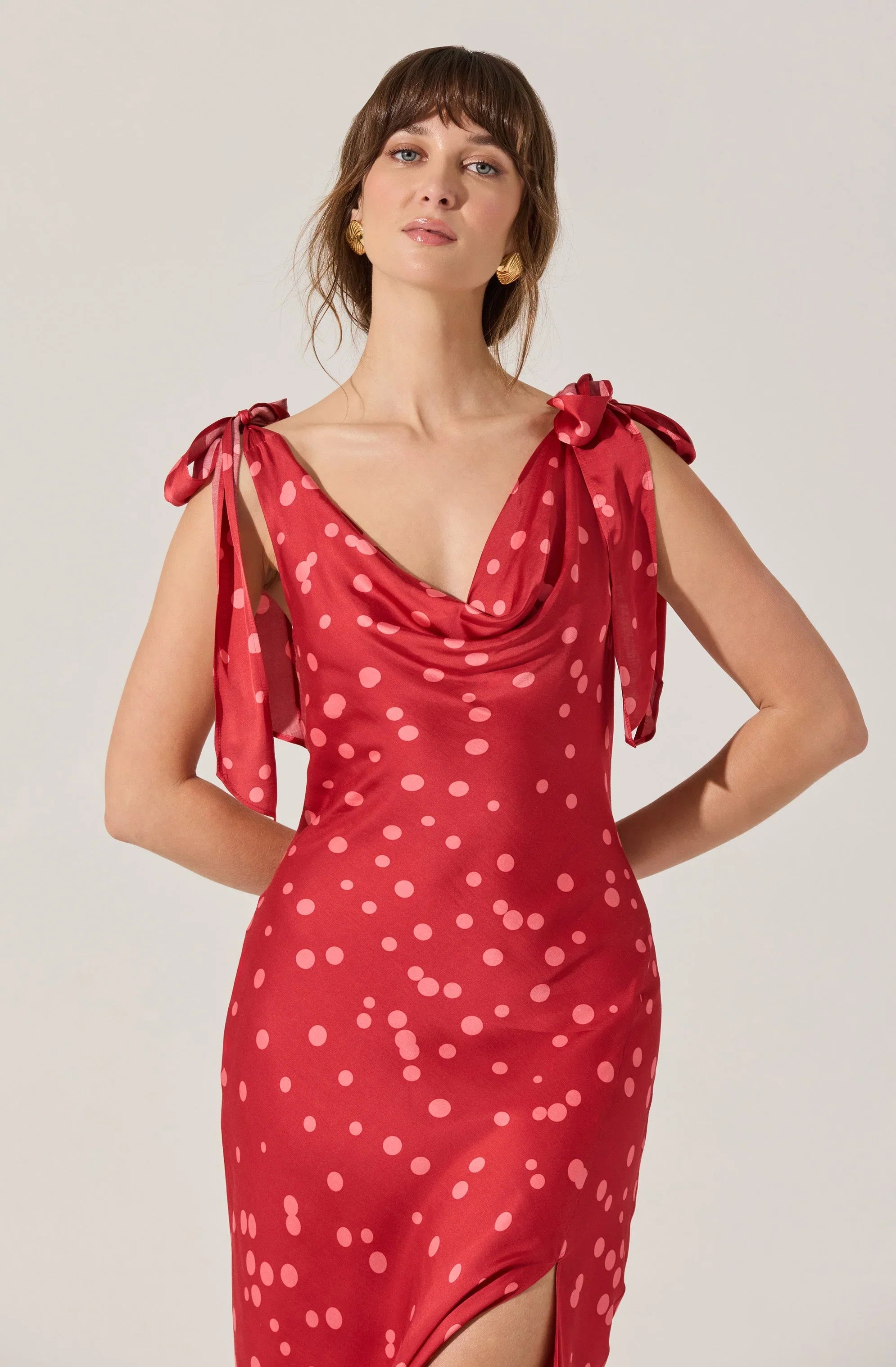 Allexina Satin Cowl Neck Midi Dress