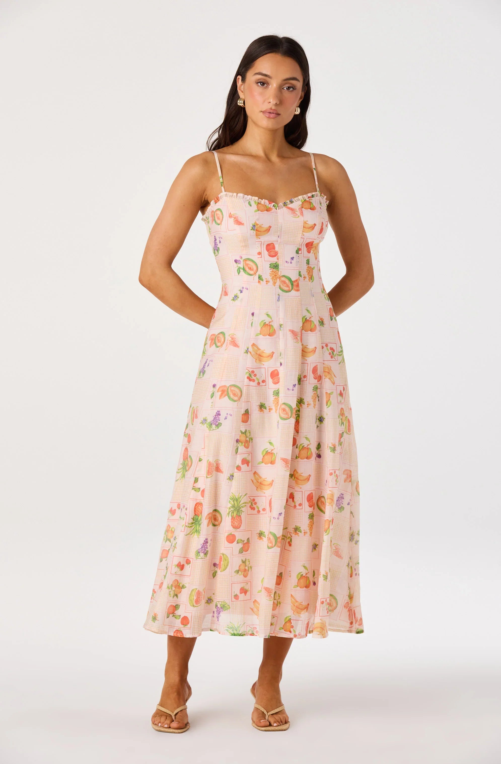 Jaylynn Ruffle Sweetheart Linen Midi Dress