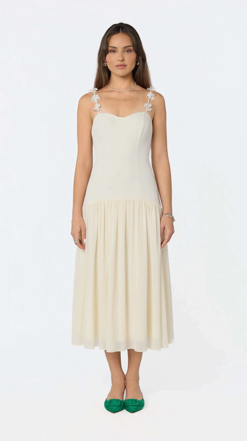 Amia Floral Applique Midi Dress