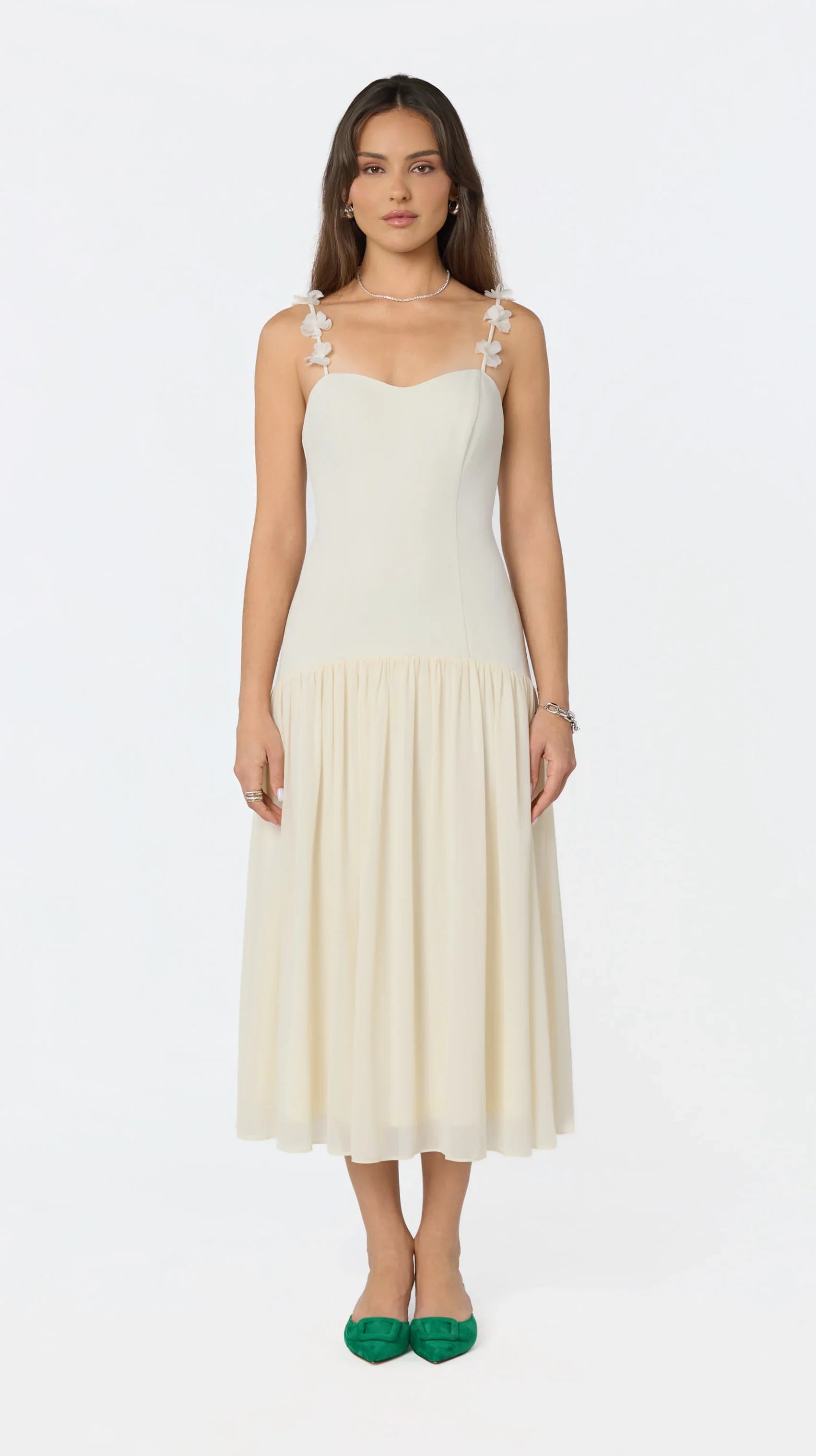 Amia Floral Applique Midi Dress
