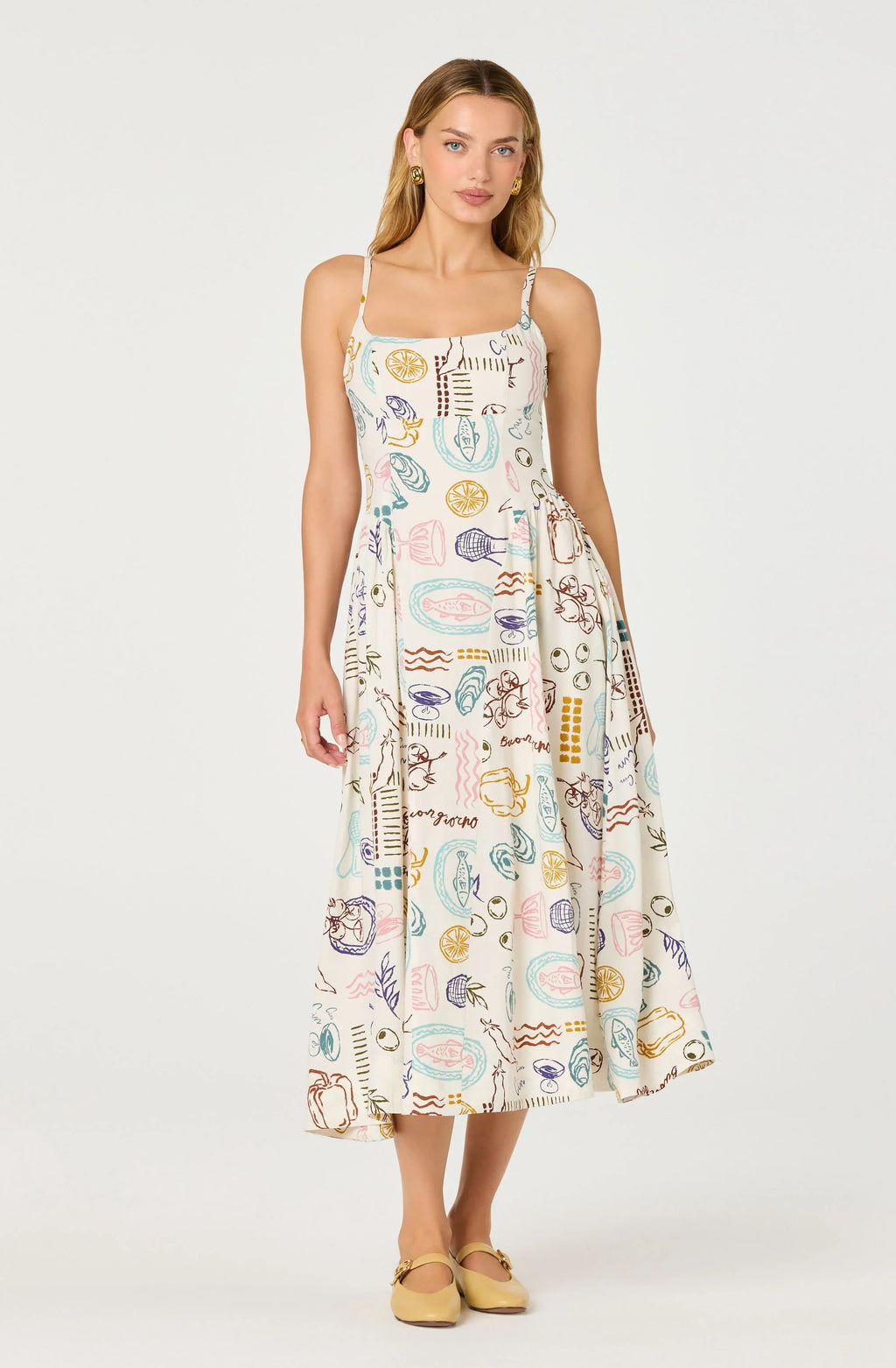 Ansley Novelty Print Linen Midi Dress