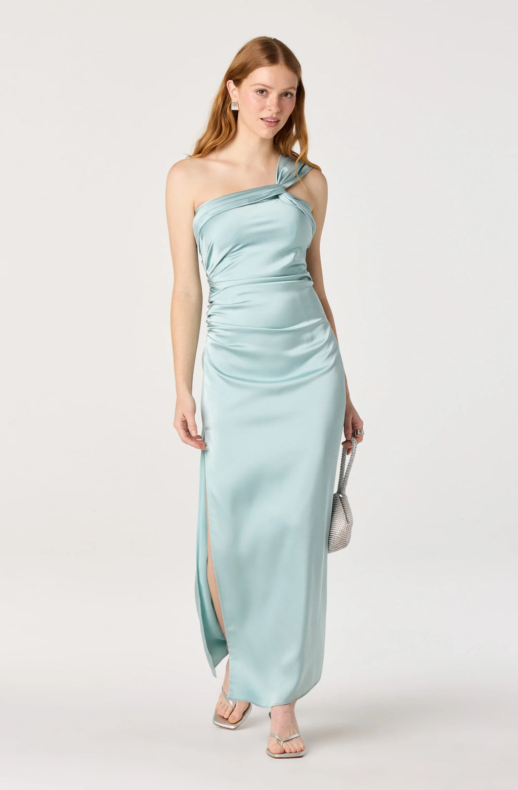 Catori One-Shoulder Ruched Satin Maxi Dress