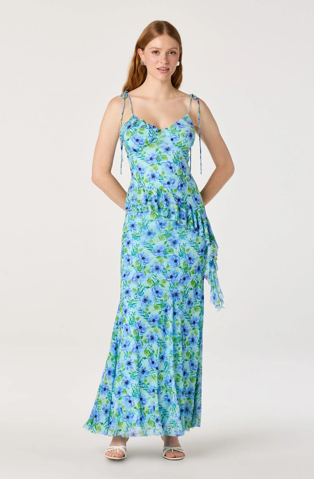 Mejra Floral Ruffle Asymmetric Tank Top