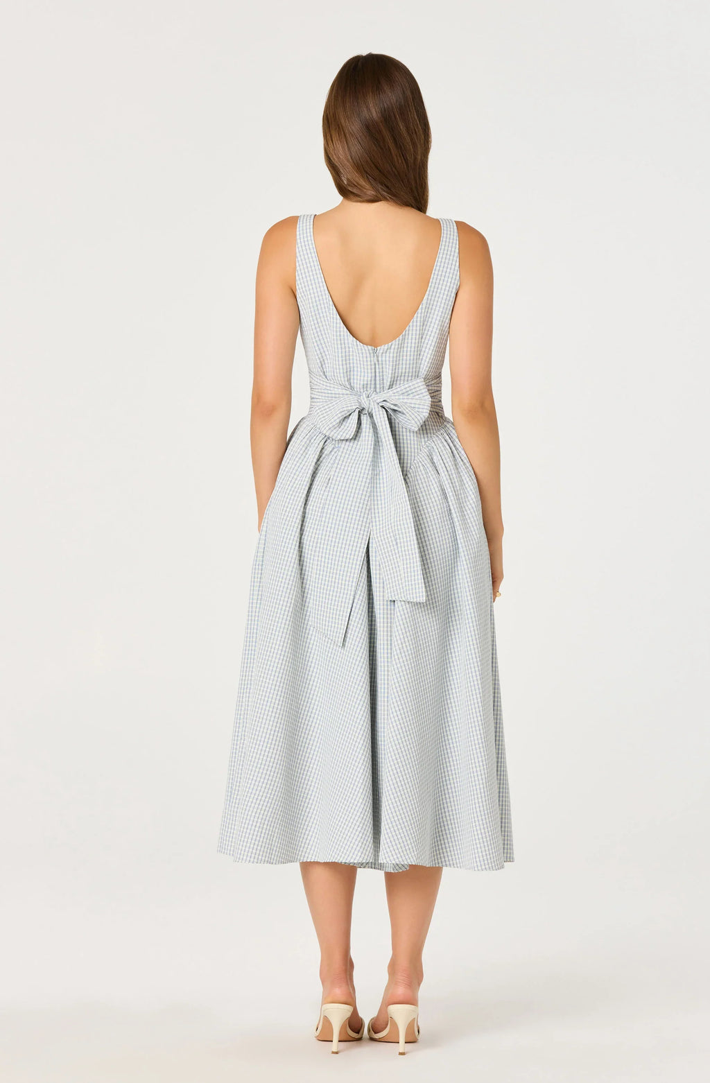 Vinya Plaid Bow-Back Midi Dress