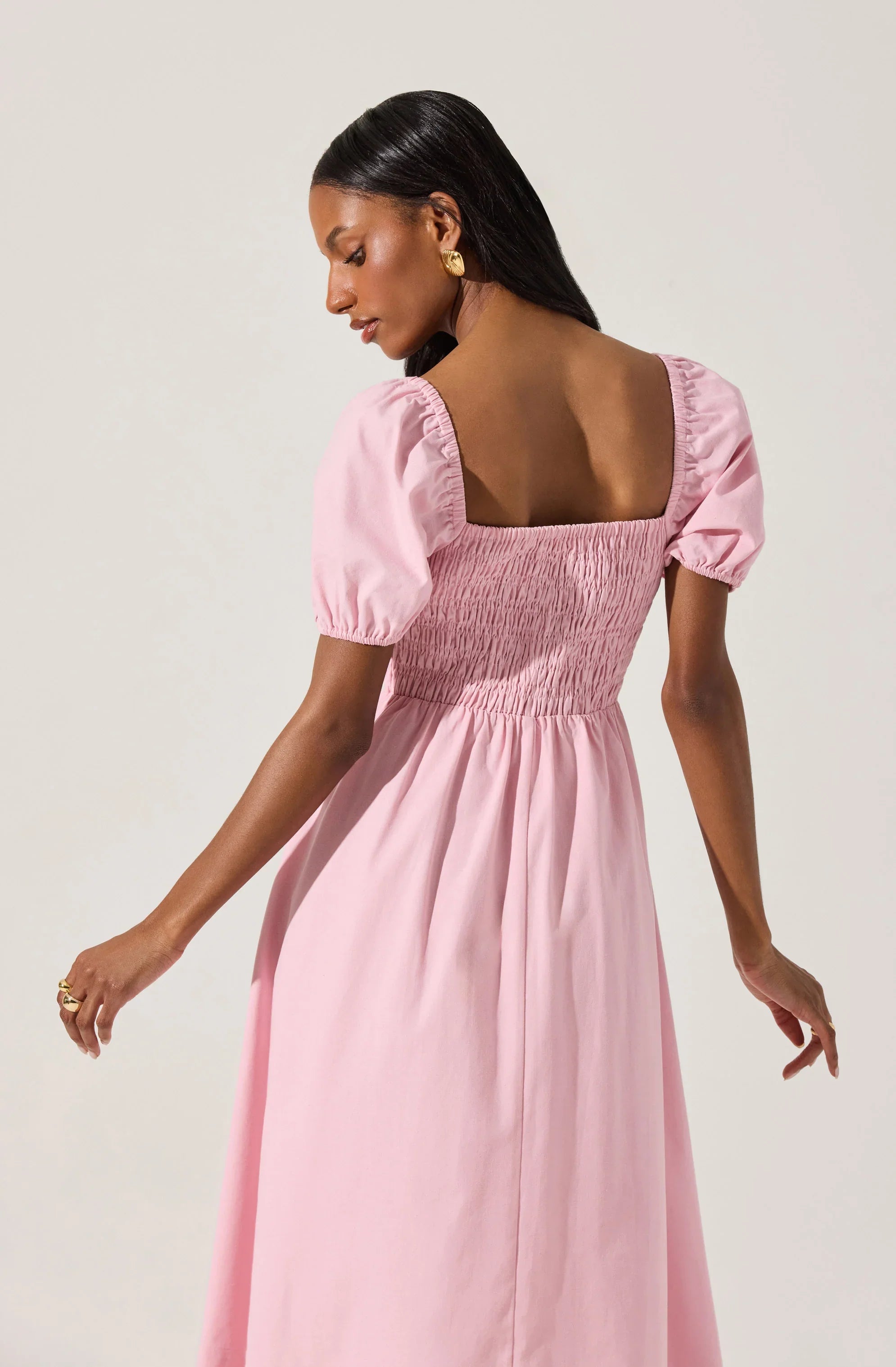 Smocked Bow Midi Dress