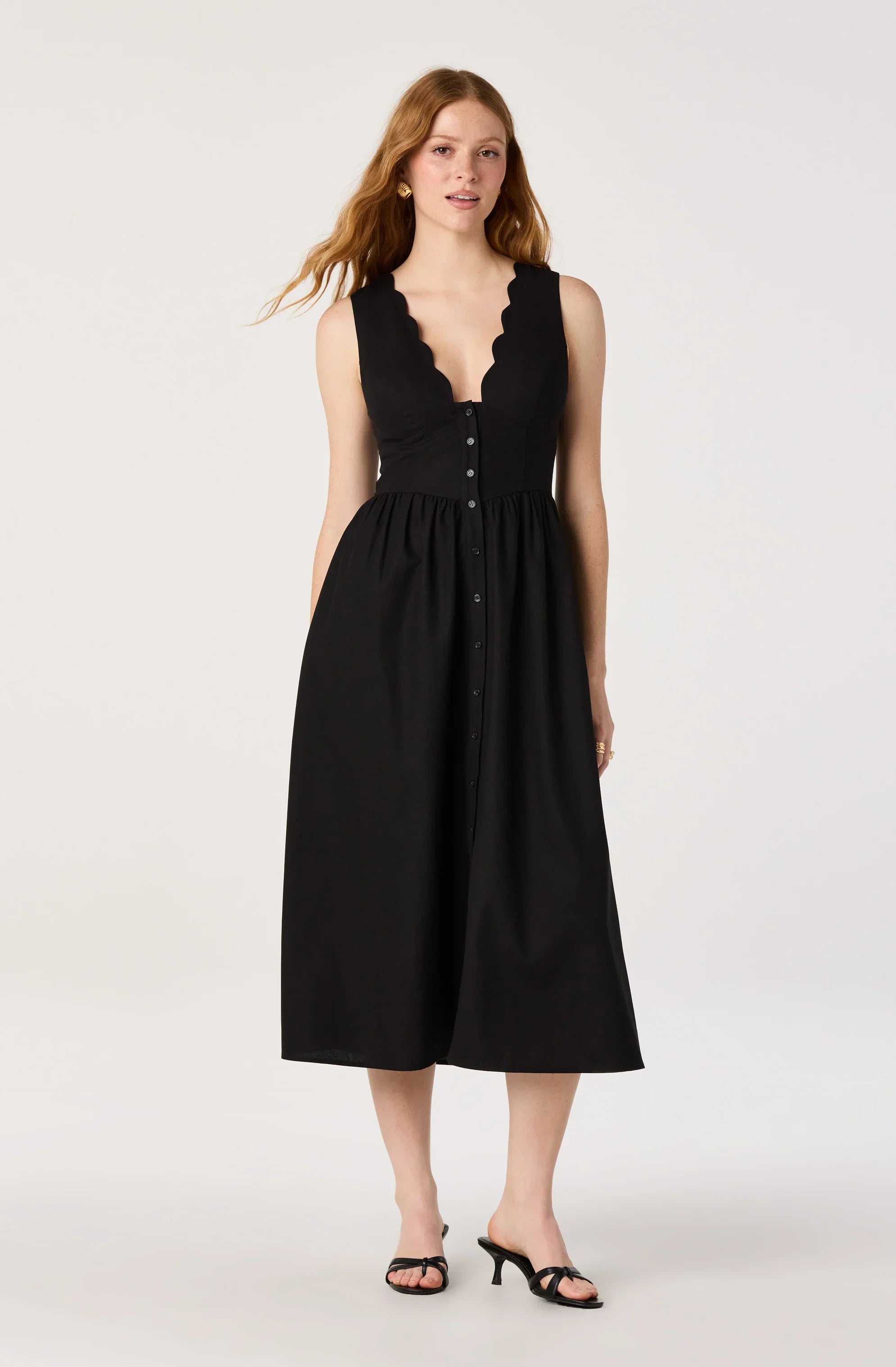 Cory V-Neck Button-Front Midi Dress