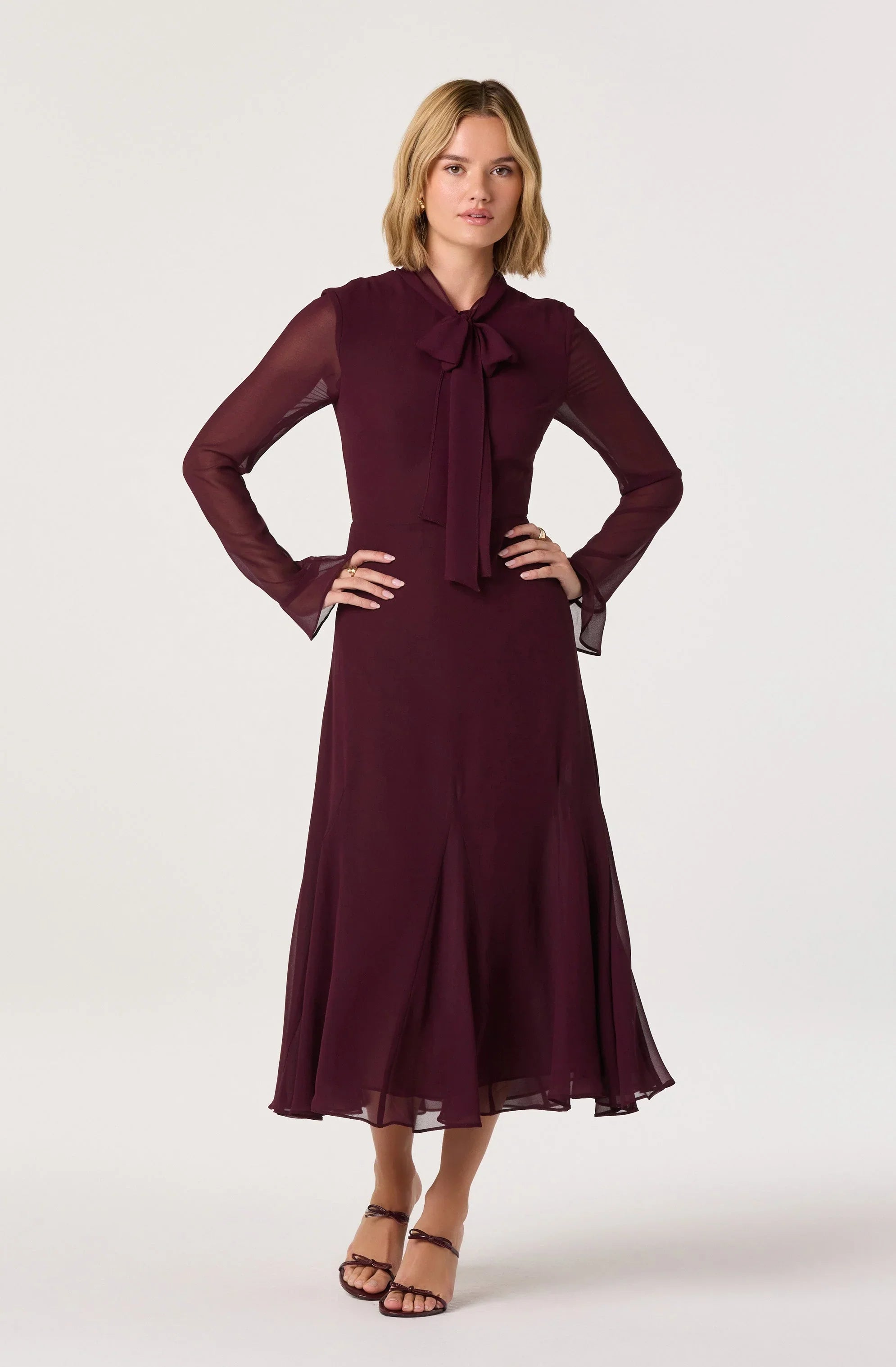 Tie Neck Midi Dress