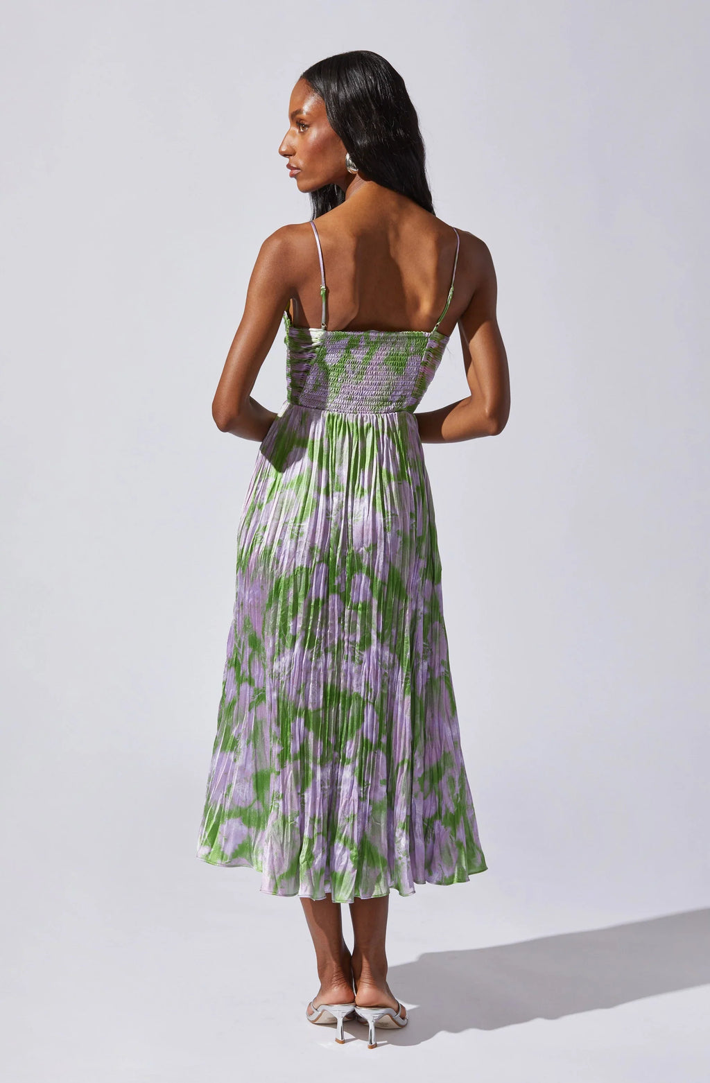 Maeve Pleated Satin Midi Dress