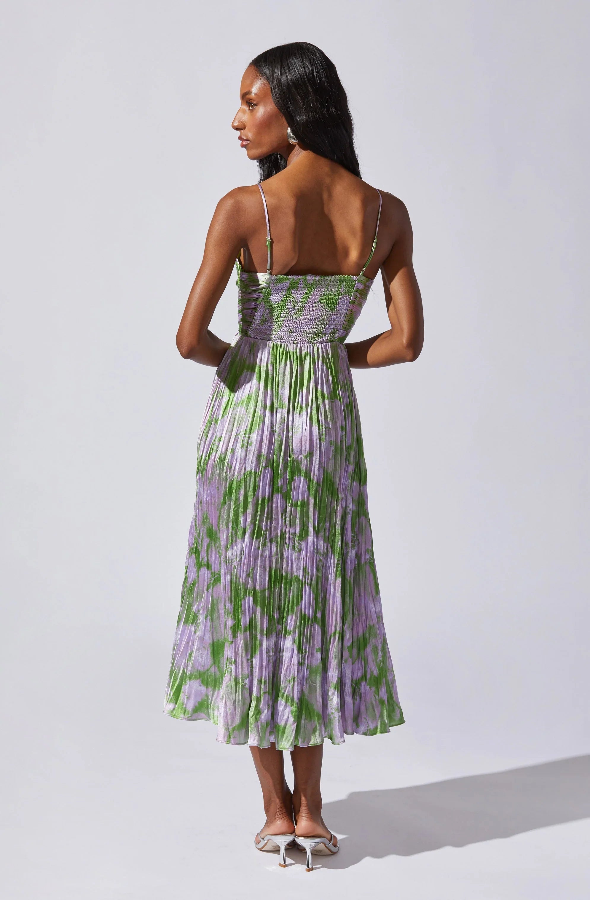 Maeve Pleated Satin Midi Dress