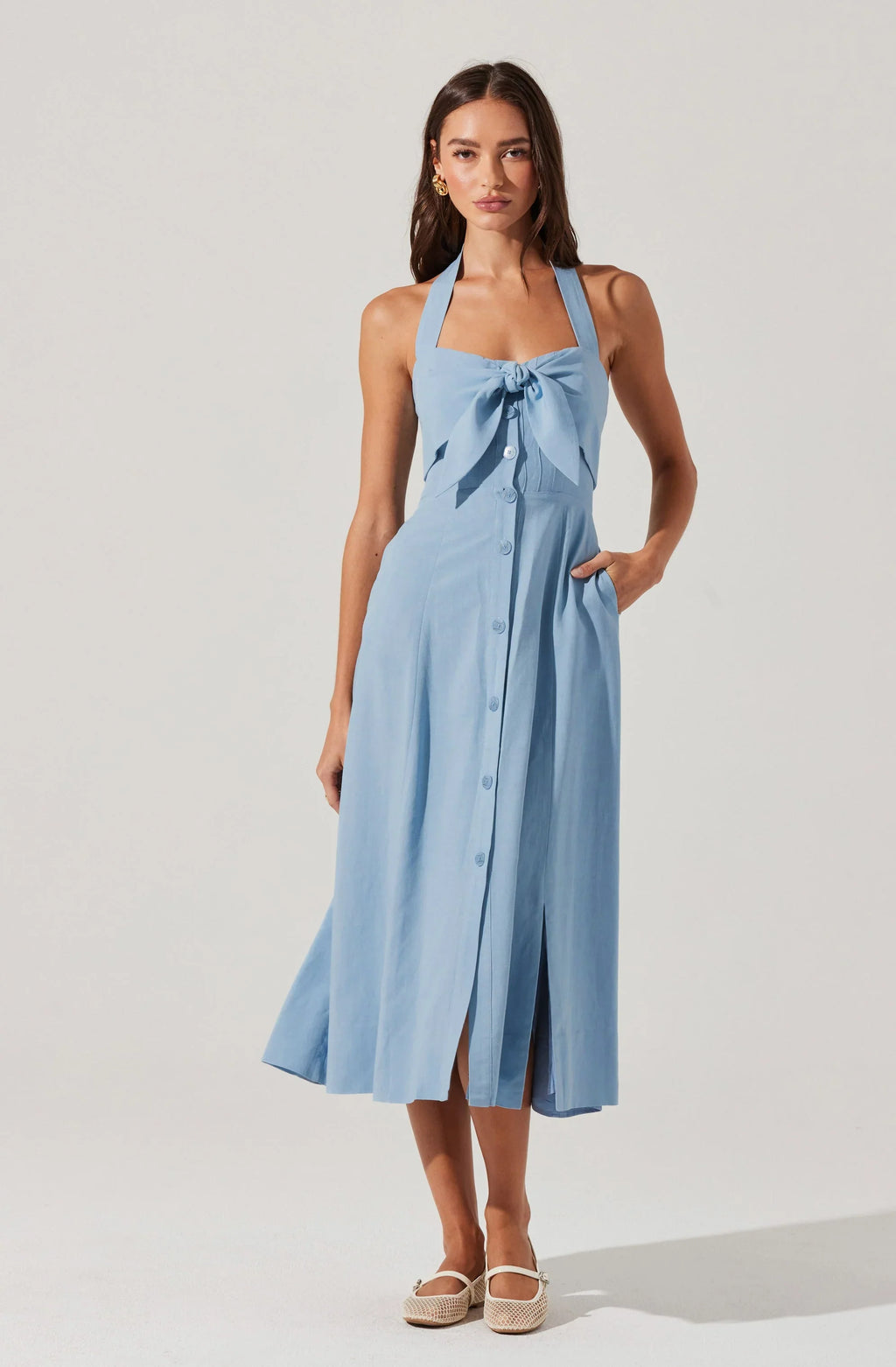 Katherine Linen-Blend Halter Midi Dress