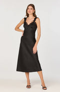 Lace Trim Satin Slip Midi Dress