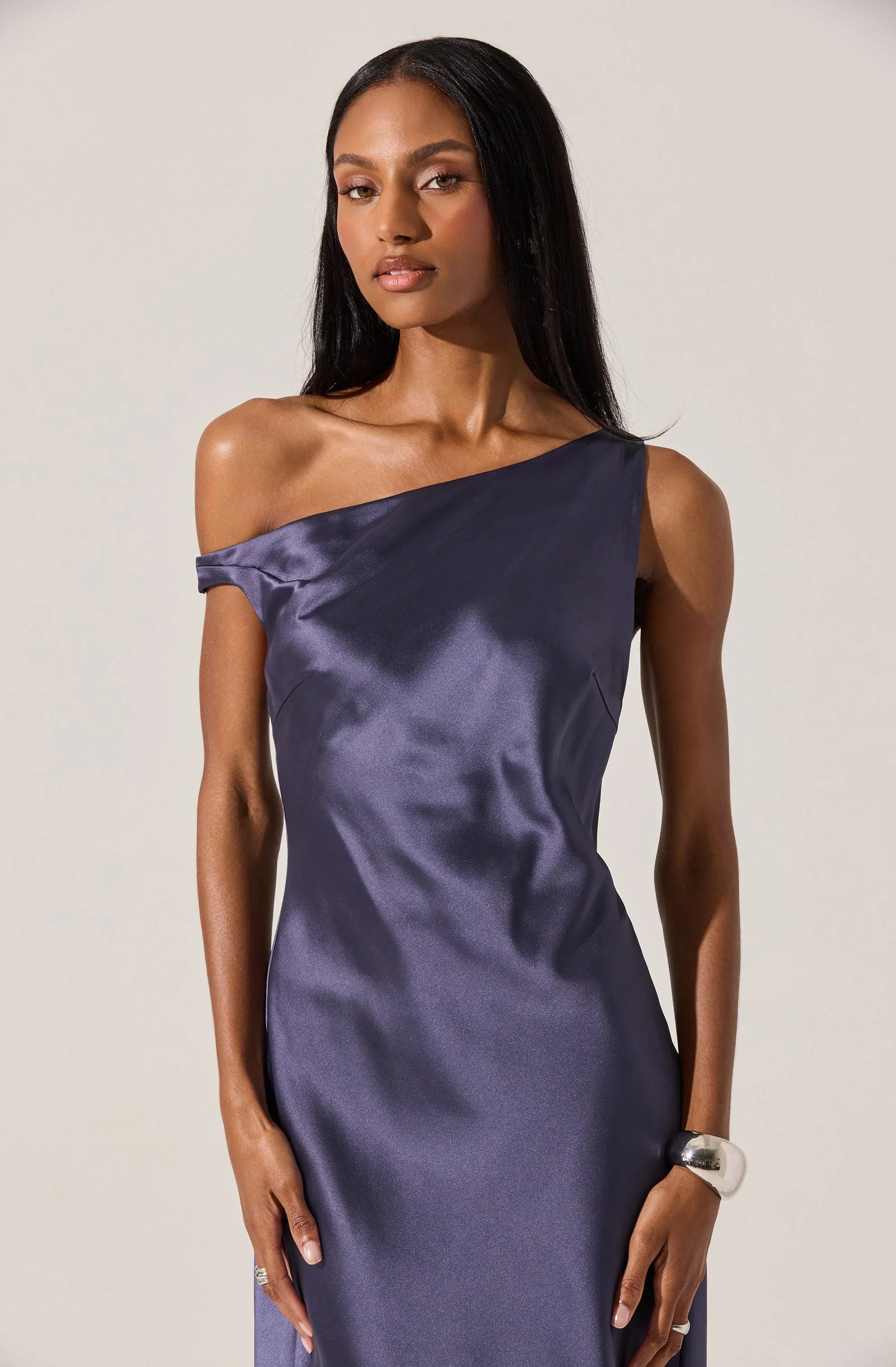 Elain Satin Off Shoulder Midi Dress