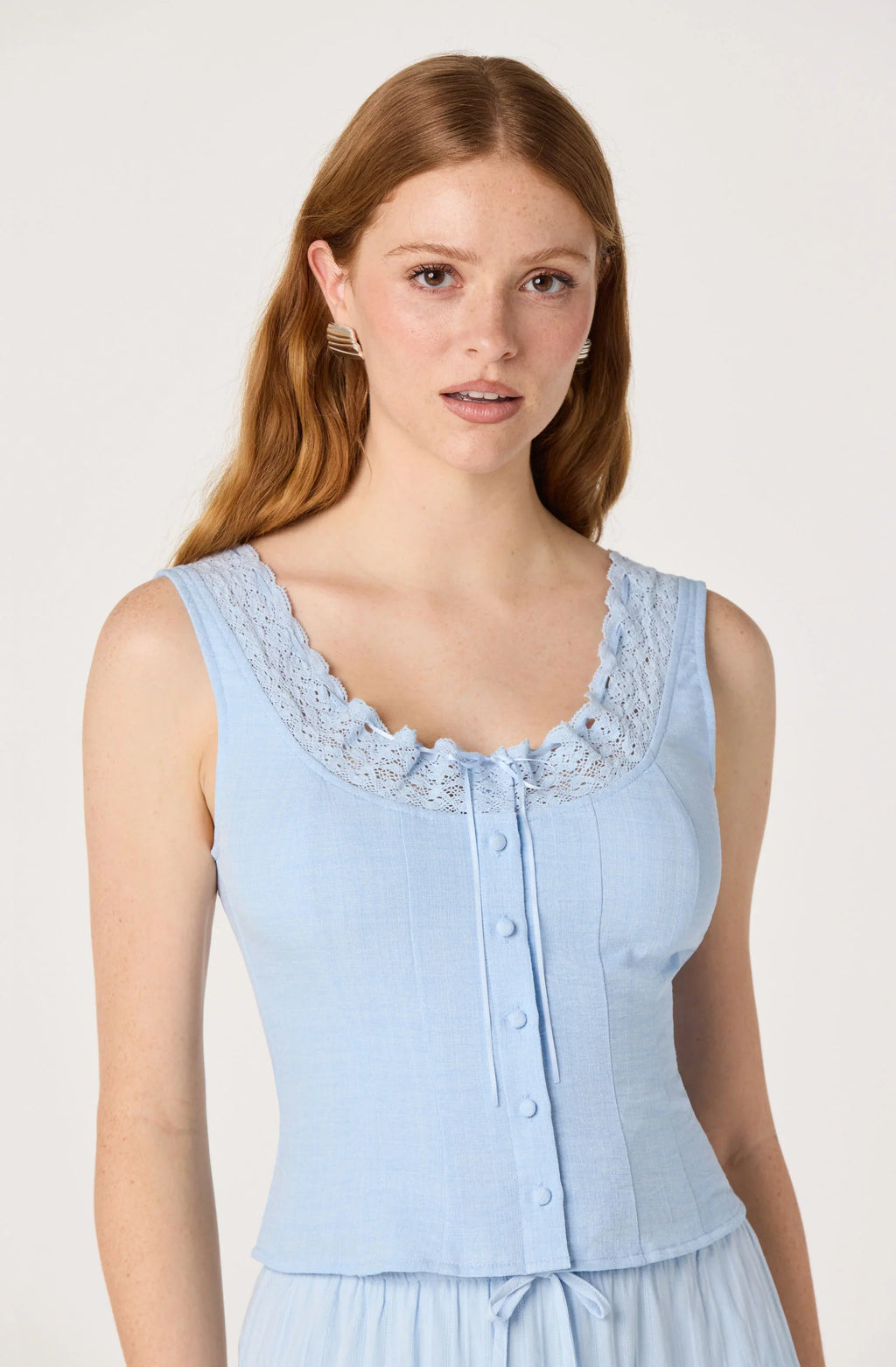 Victoria Crochet Trim Button-Front Top